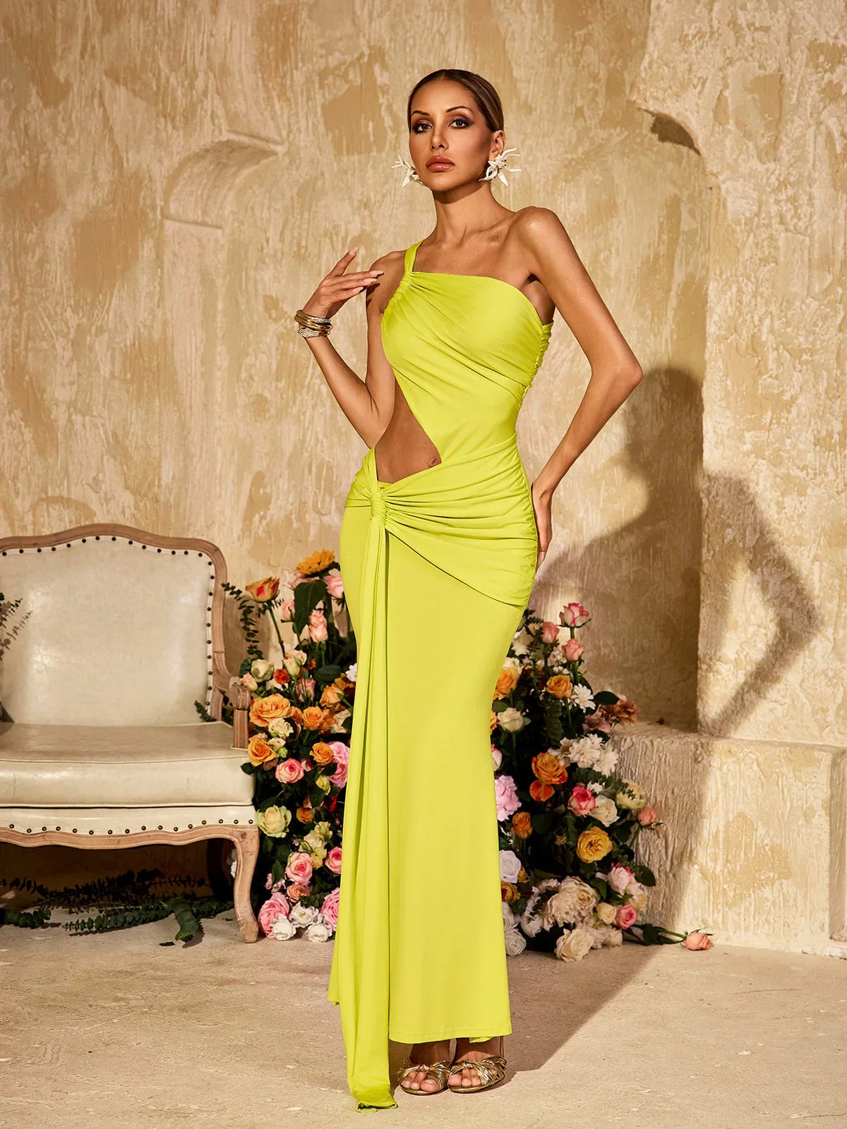 Soleil Lime Kesimli Maxi Elbise