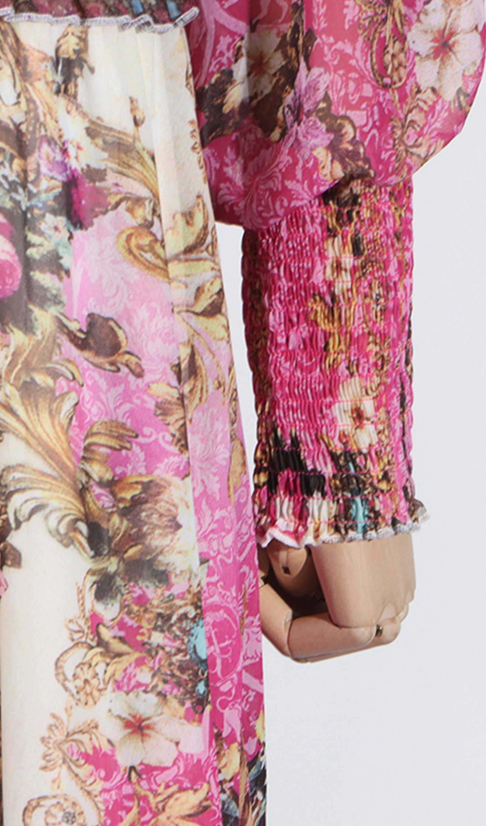 Boho-Maxikleid mit Blumenmuster, langen Ärmeln und V-Ausschnitt