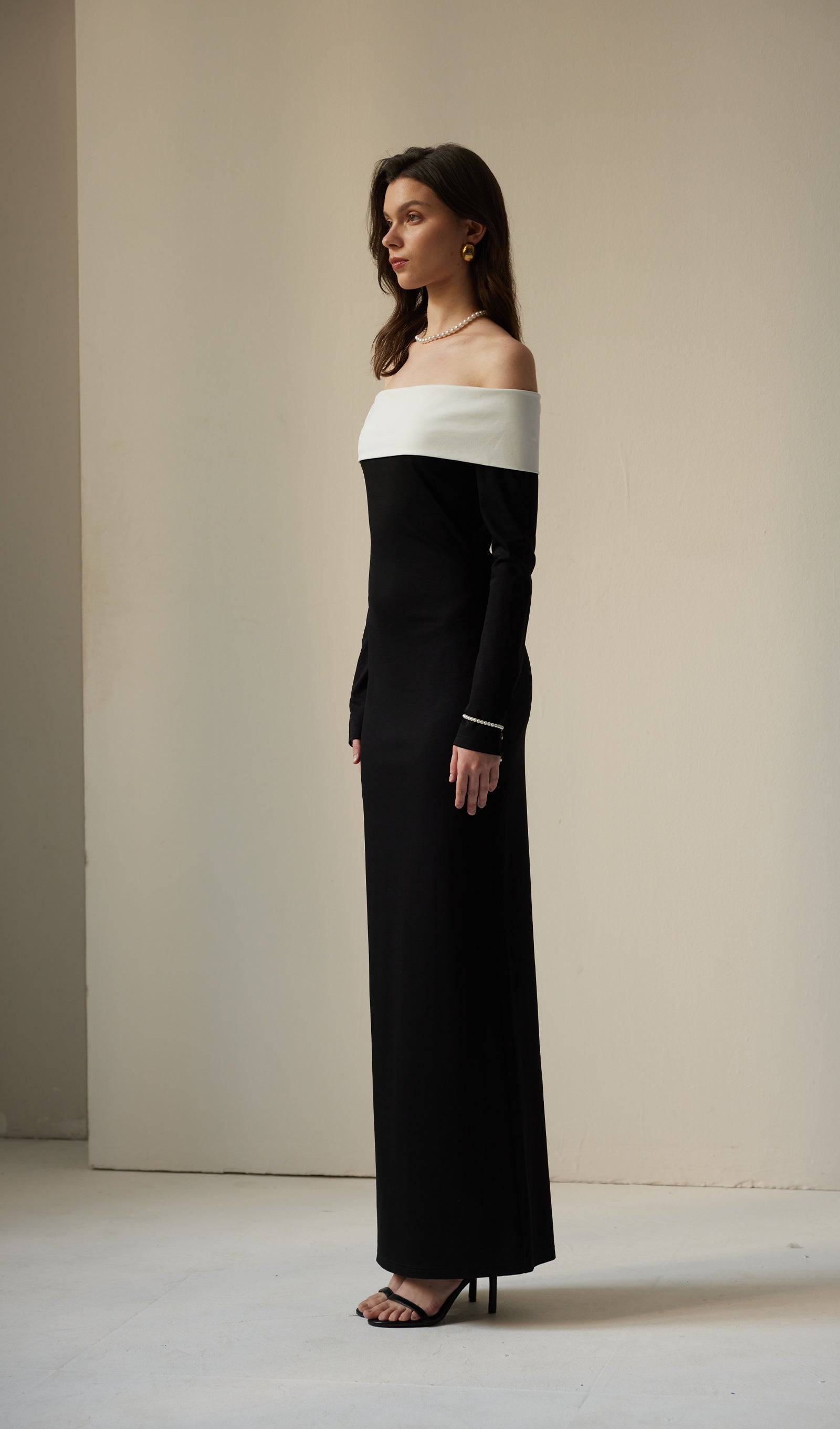 Anya Maxikleid Schwarz/Weiß 