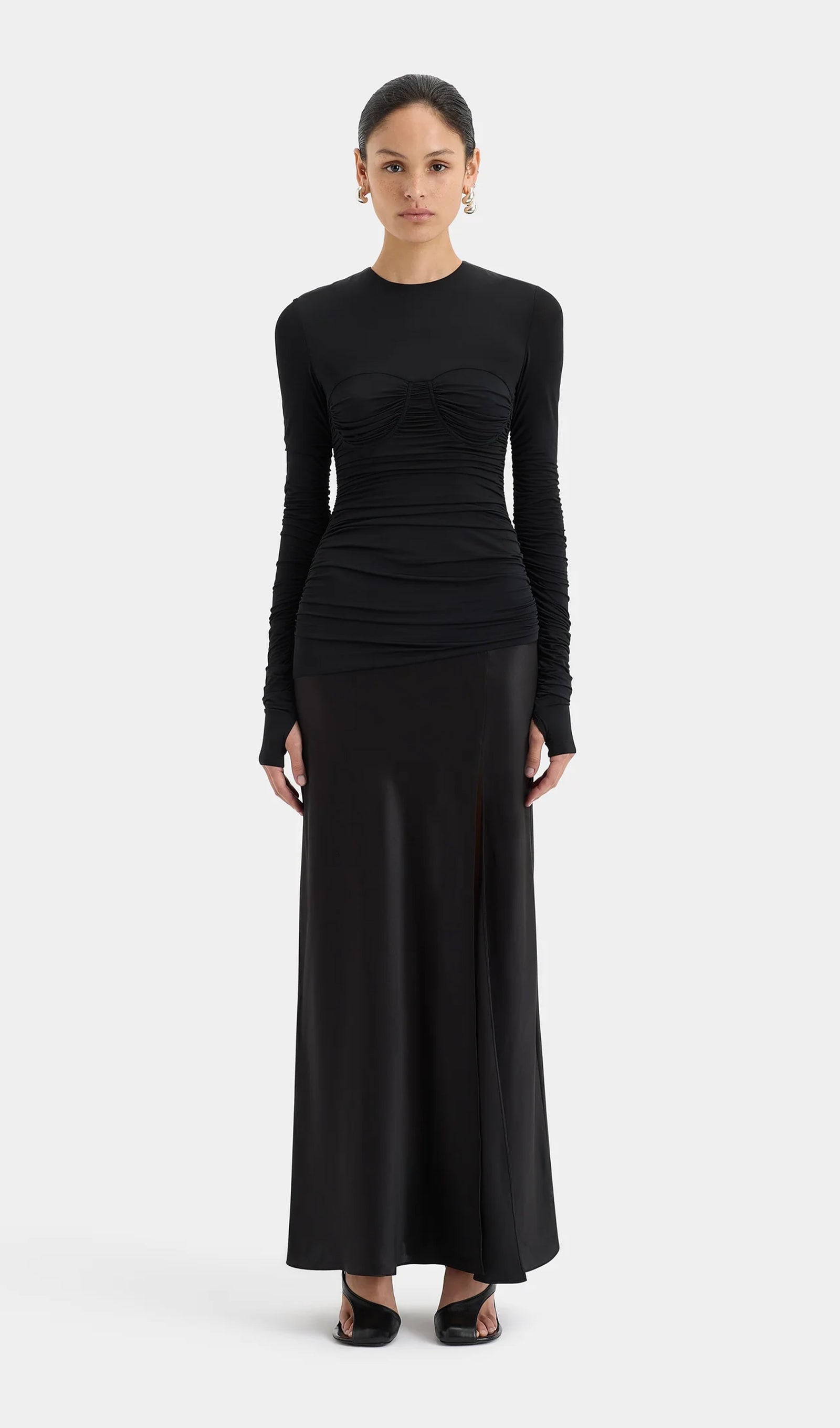 Draped Jersey and Satin Maxi Dress - Black 