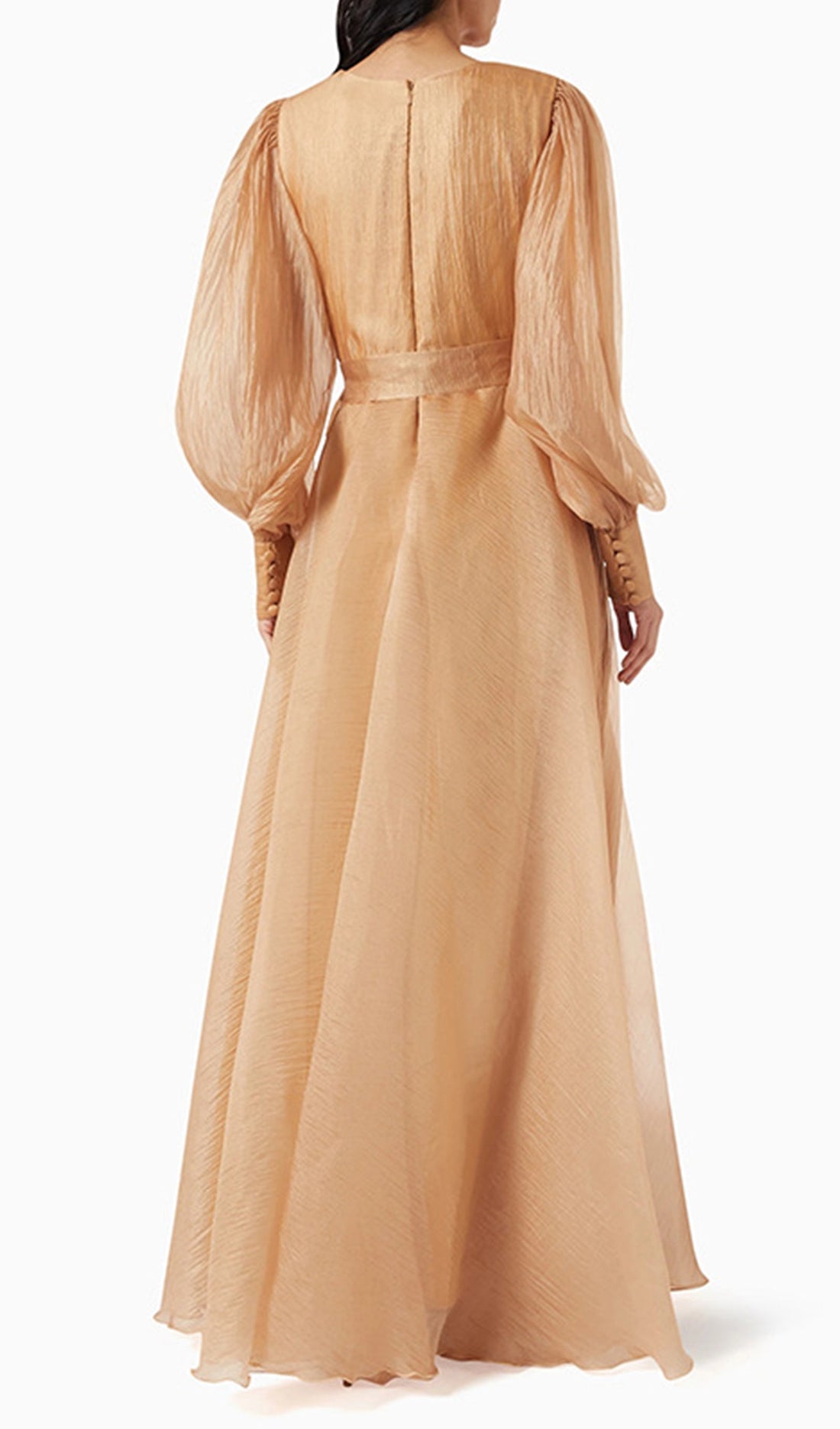 Maxikleid mit Laternenärmeln, V-Ausschnitt und Gürtel