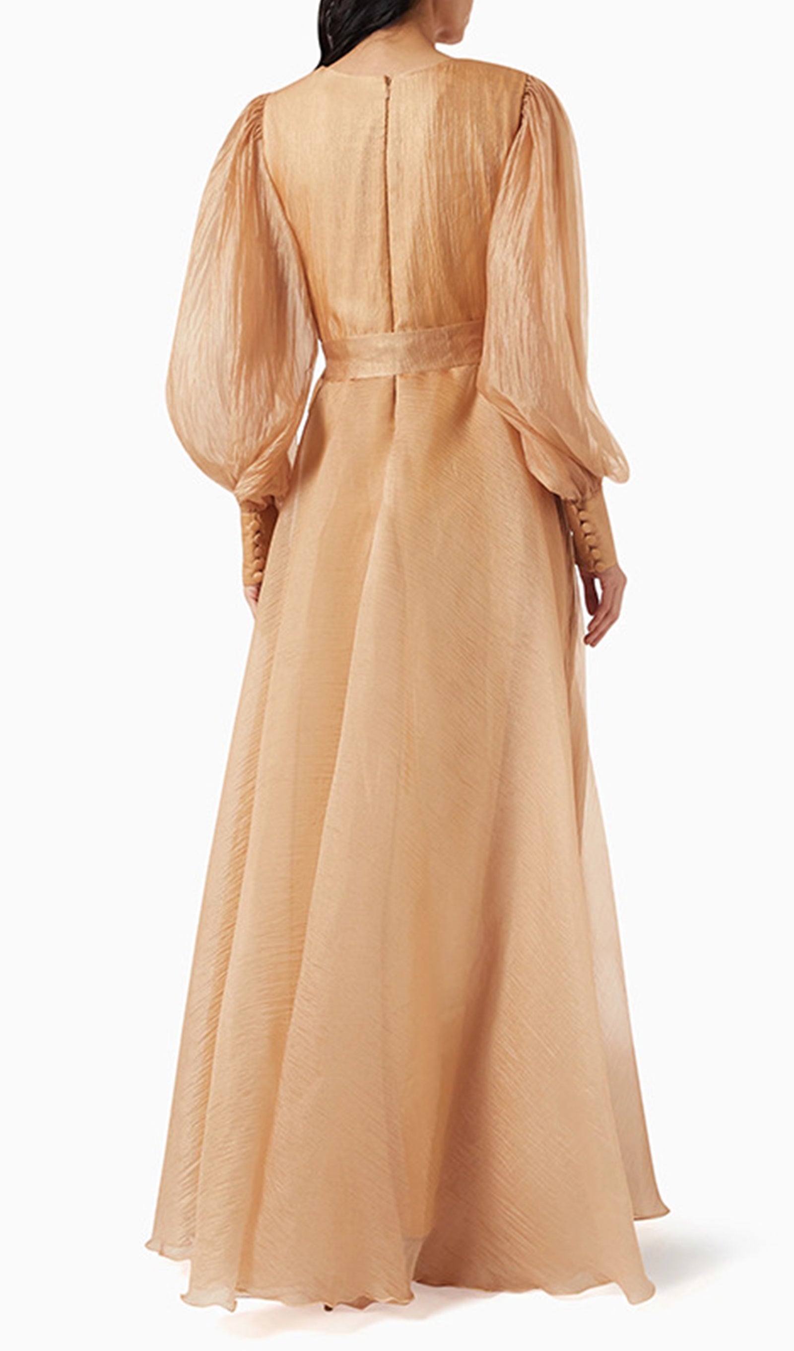 Maxikleid mit Laternenärmeln, V-Ausschnitt und Gürtel
