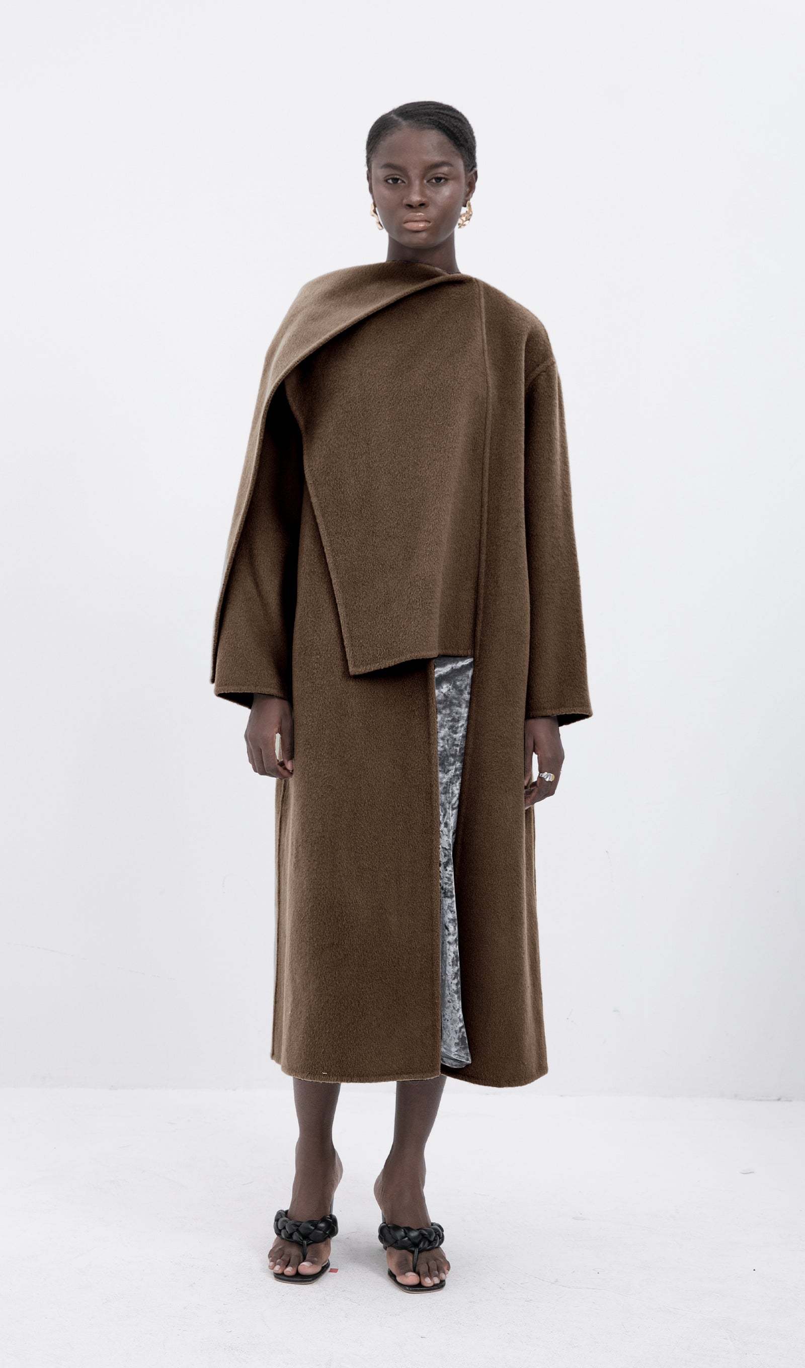 Trendy Oversized Pelerin Stili Kaban-Kahve