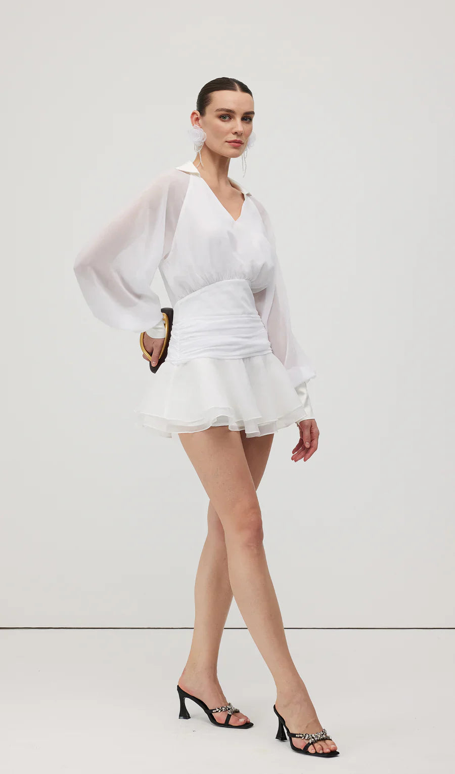 Plain Lantern Sleeve Mini Dress 