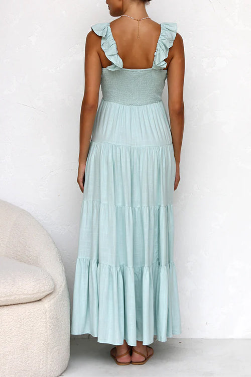 Lumina Leinen-Maxikleid mit V-Ausschnitt