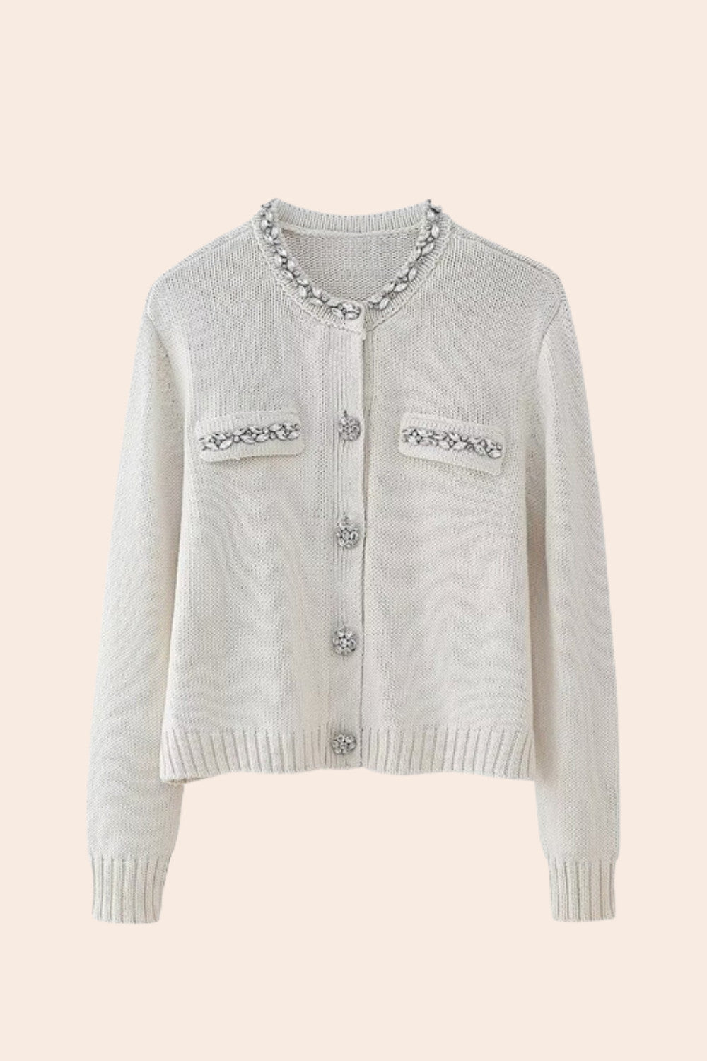Lindsay Verzierte Strickjacke mit Rundhalsausschnitt