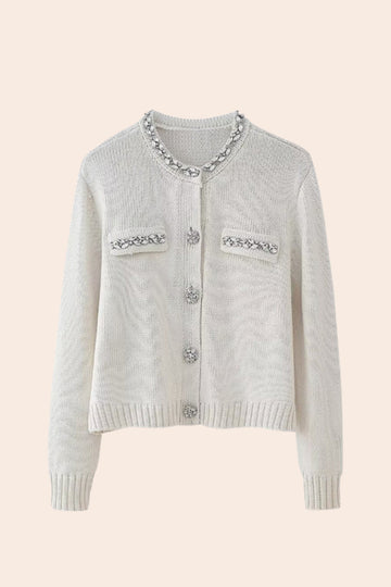 Lindsay Verzierte Strickjacke mit Rundhalsausschnitt