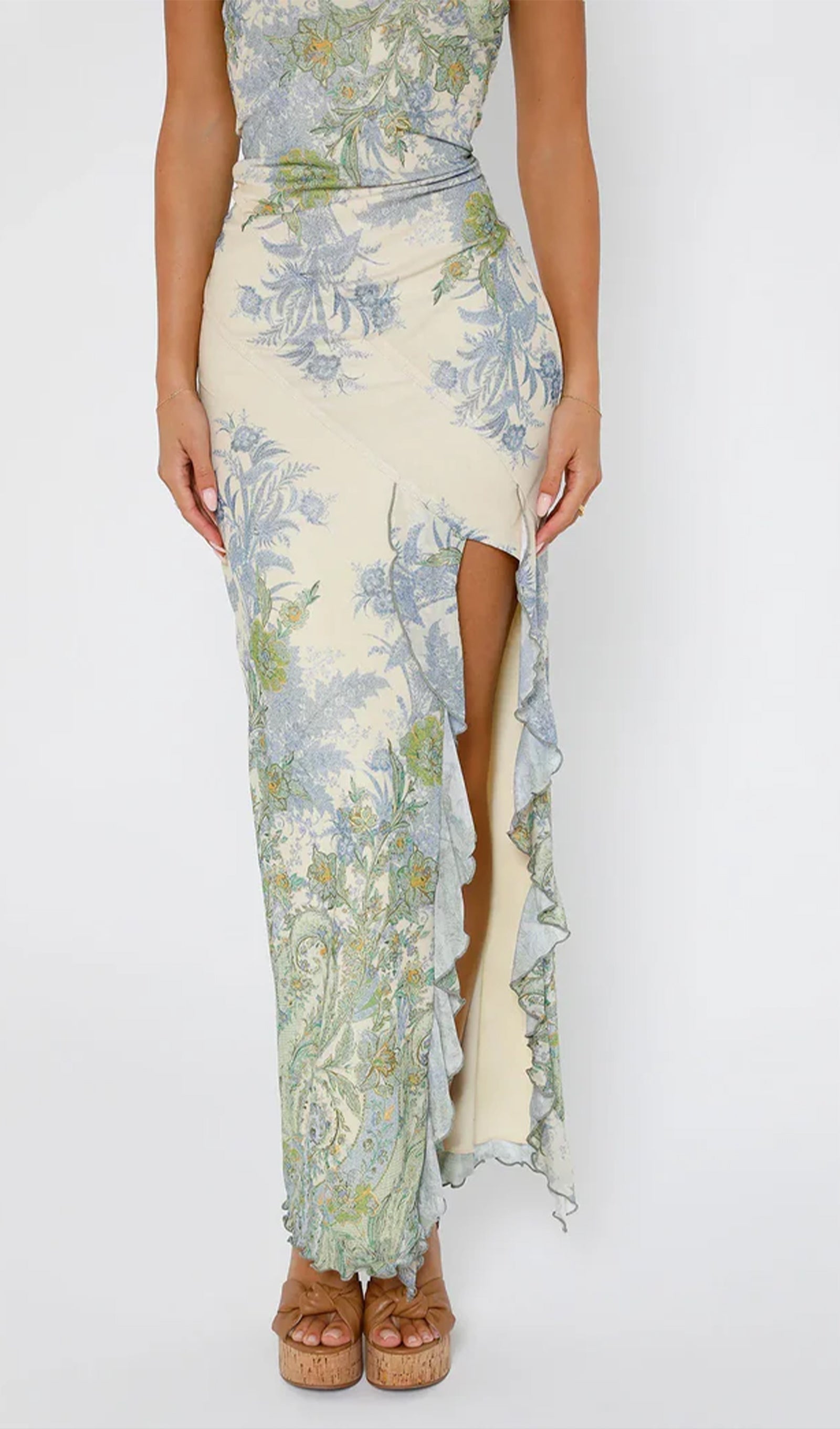 Printed Strapless Midi Dress with Slit 