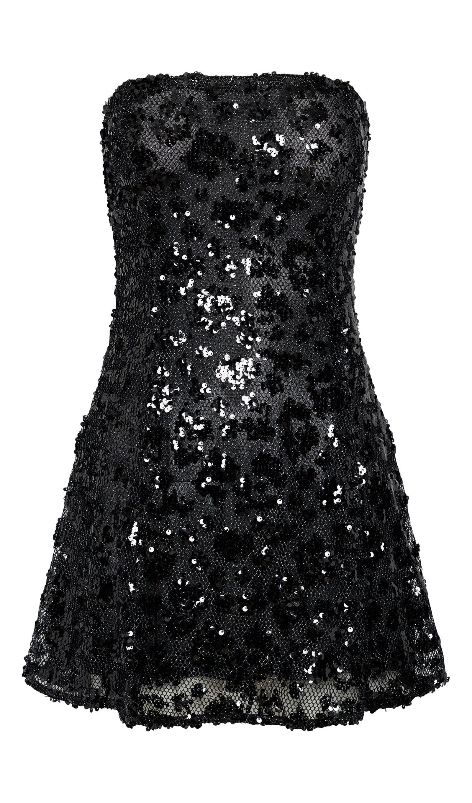 Straplez Pullu Mini Elbise Siyah