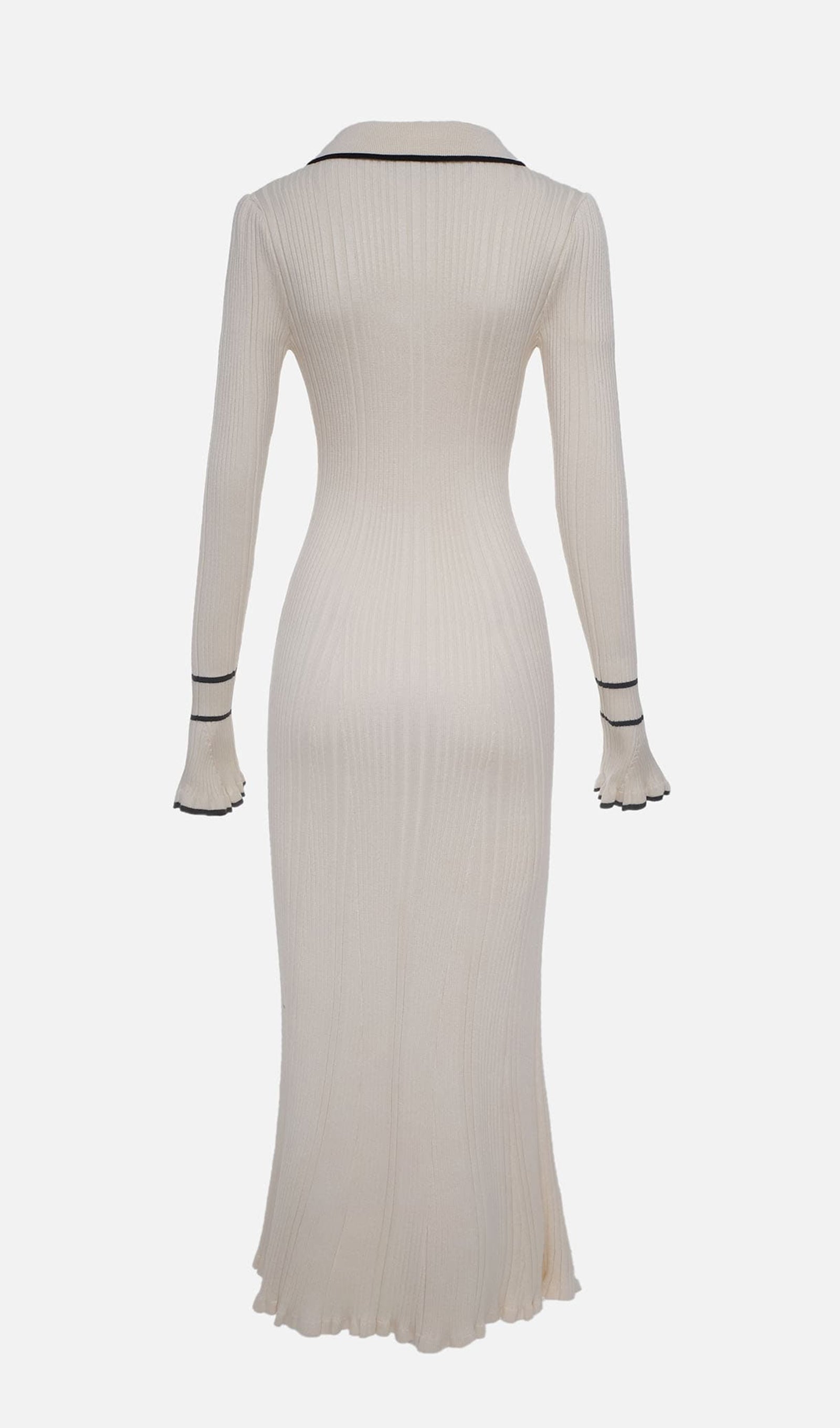 Geripptes Strick-Midikleid – Creme