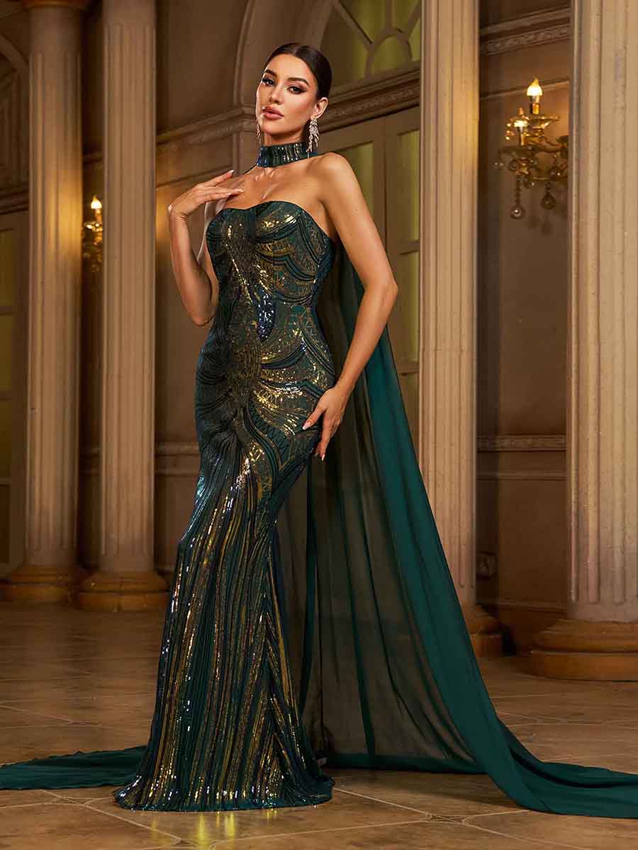Winifred Cape Tube Top Maxi Dress