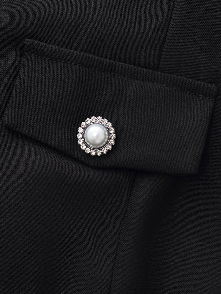 Women's Black Mini Sport Dress with Ruffle Trim and Pearl Buttons 