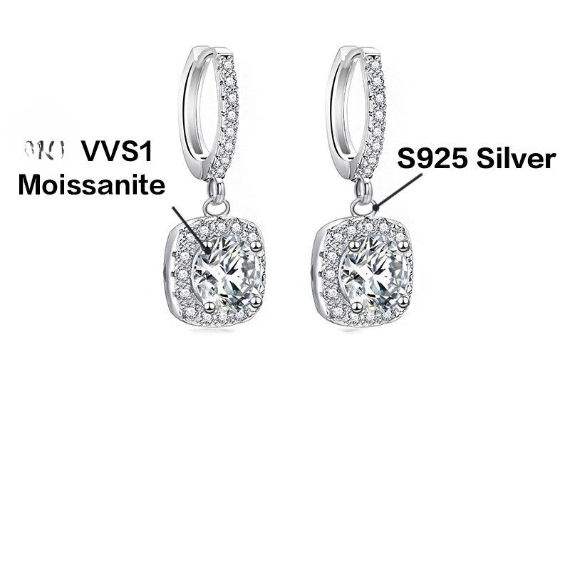Moissanite Kare Çanta Tasarımlı 925 Ayar Küpe
