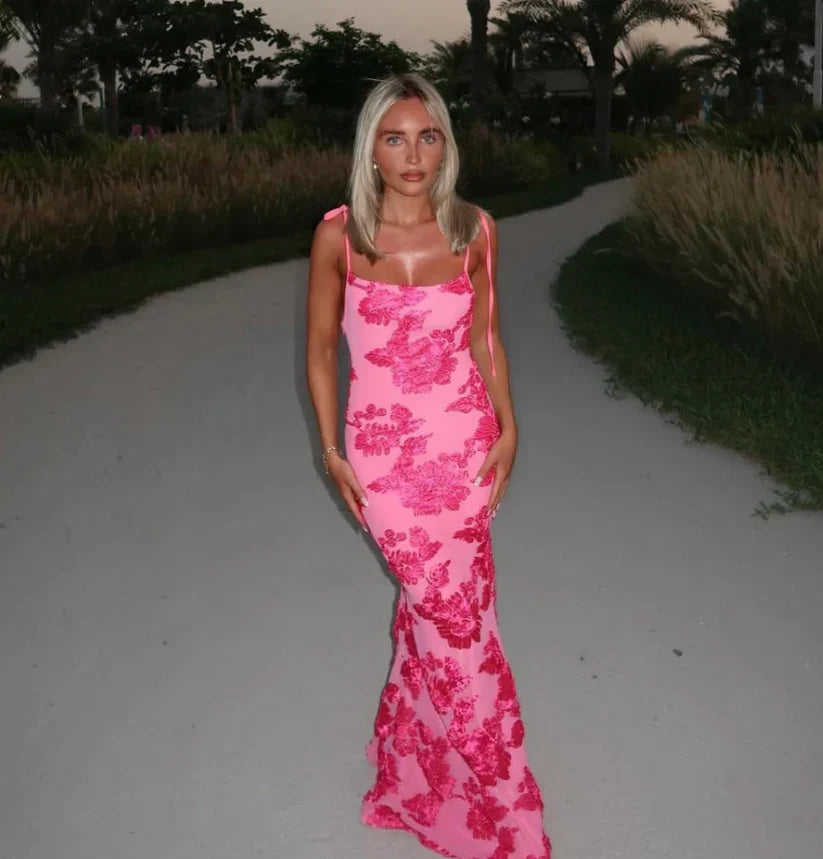 Lily Ayarlanabilir Askılı Çiçekli Uzun Elbise