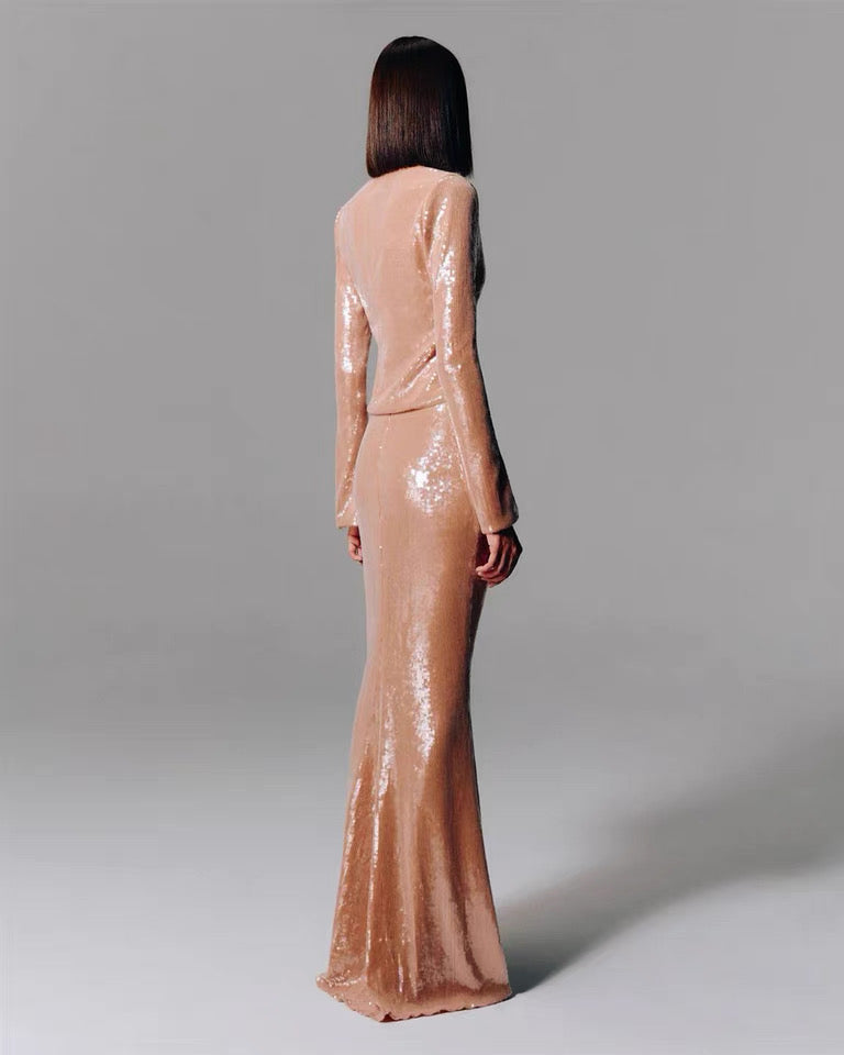 Sierra Pailletten-Maxikleid in Roségold