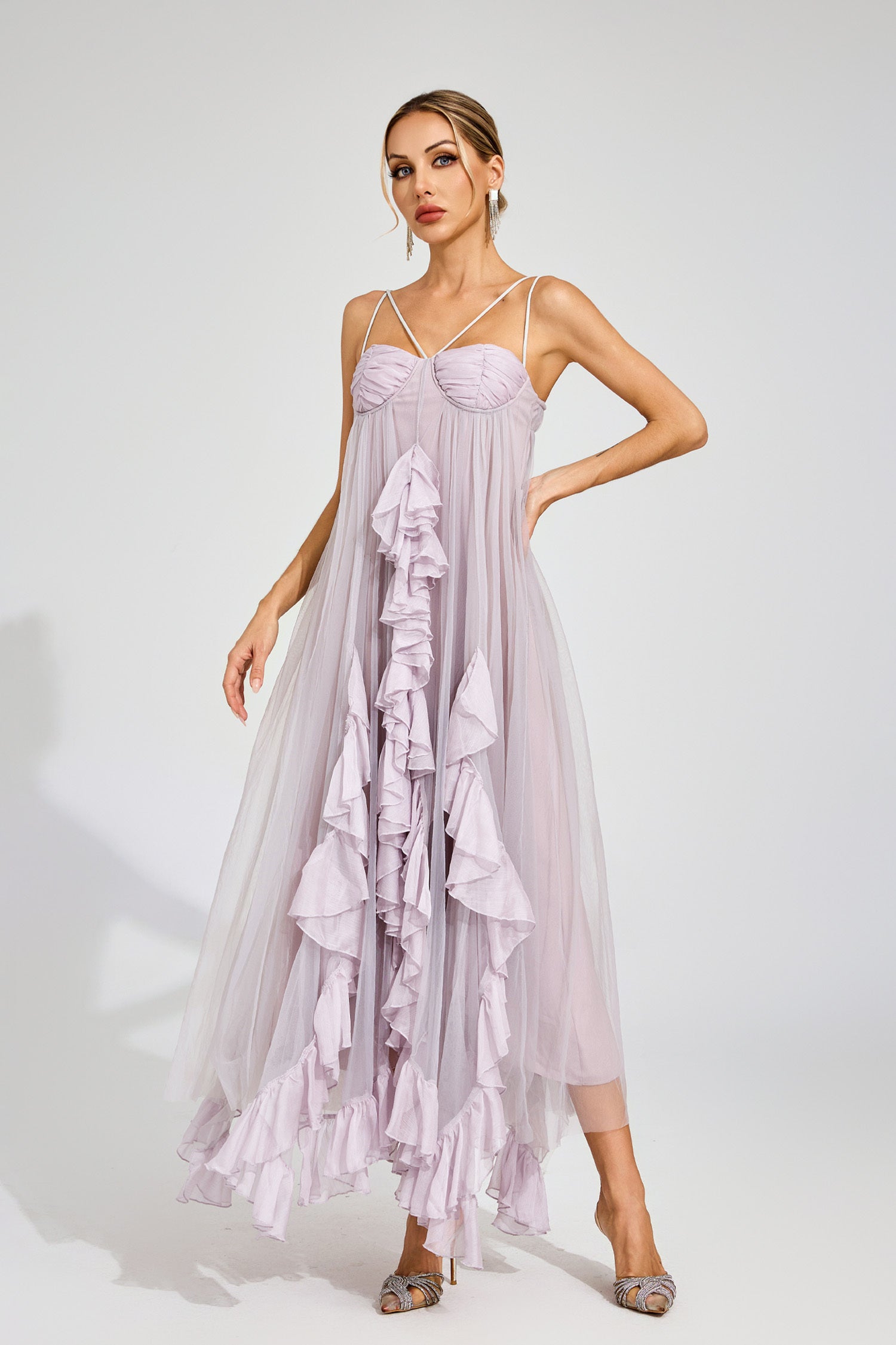 Rüya Ruffle Tül Maxi Elbise