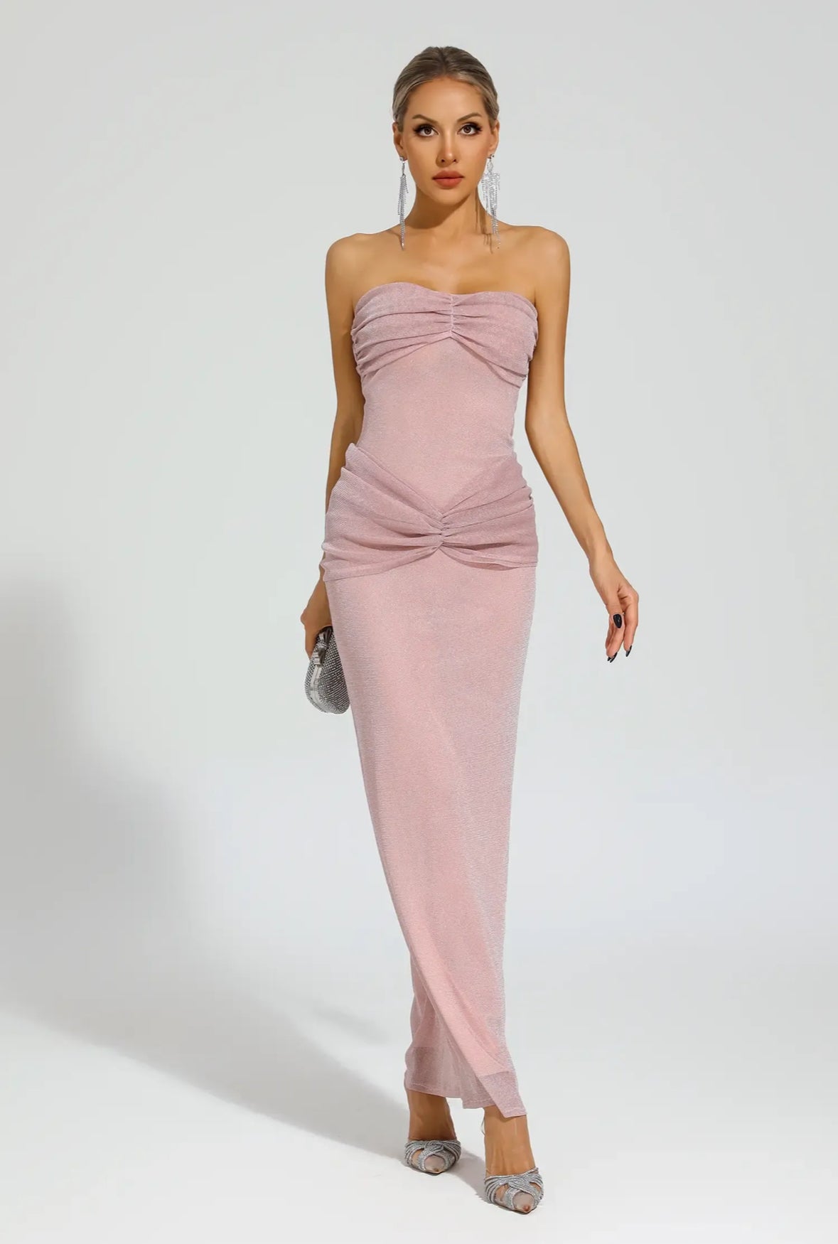 Rosa trägerloses Maxikleid
