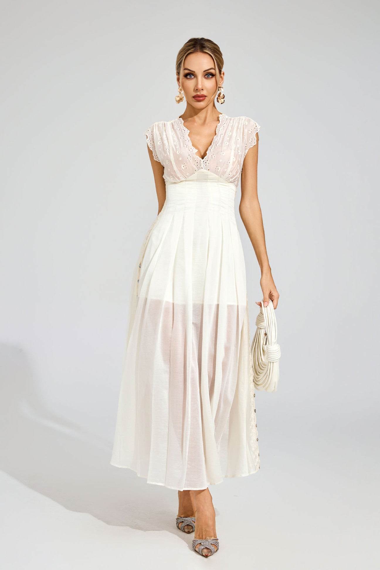 Star Embroidered Sheer Midi Dress 