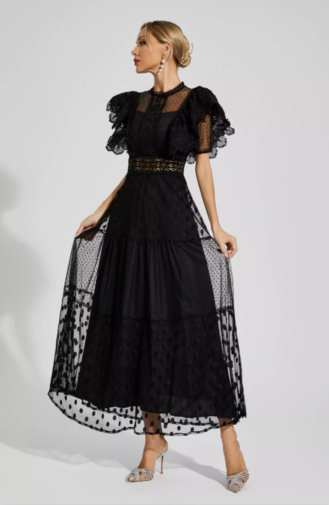 Noor Polka Dot Black Maxi Dress