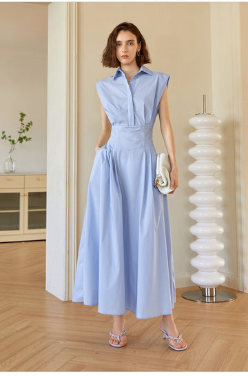 Aurora Sleeveless Polo Collar Cotton Maxi Dress 