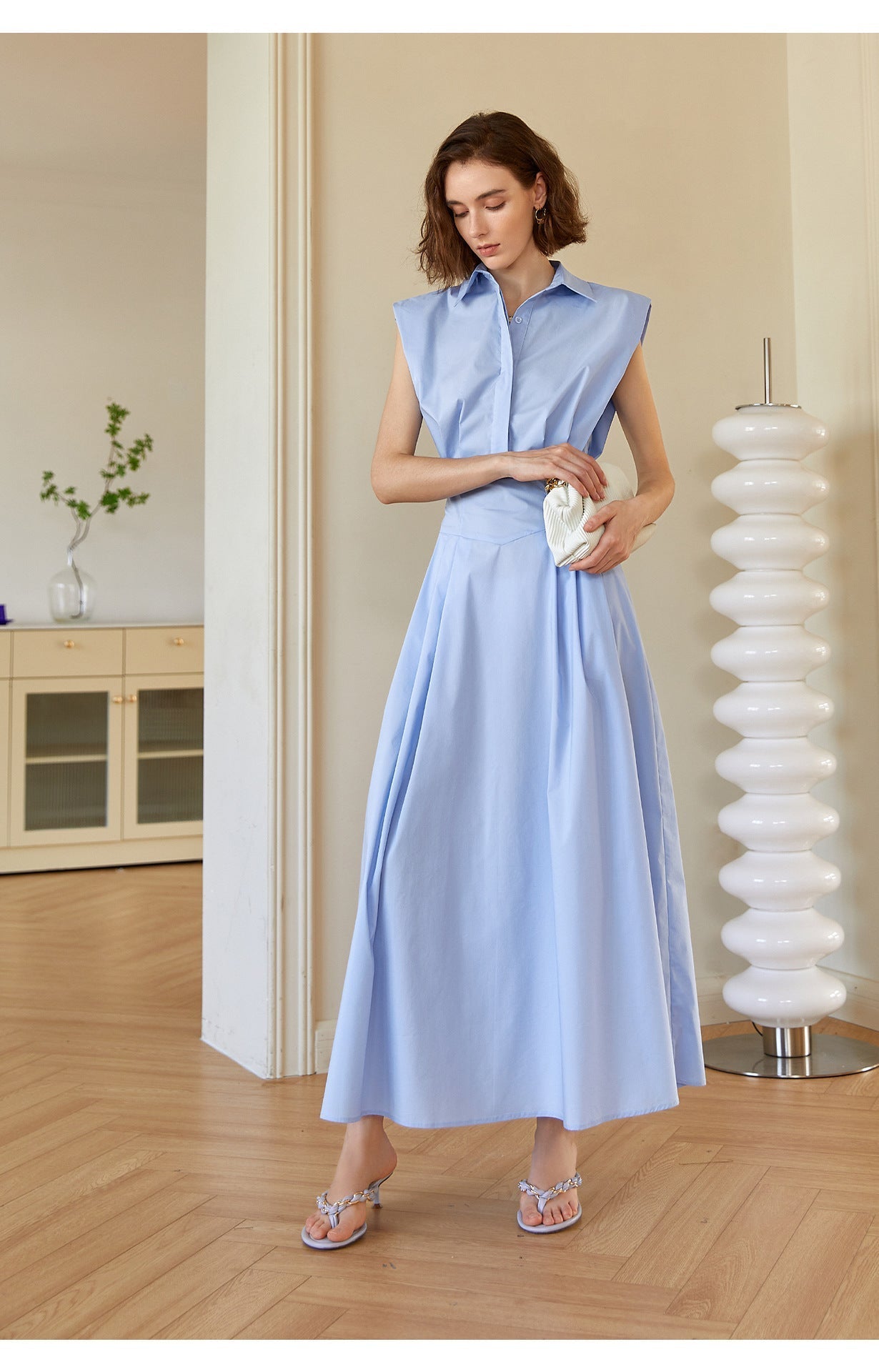 Aurora Sleeveless Polo Collar Cotton Maxi Dress 