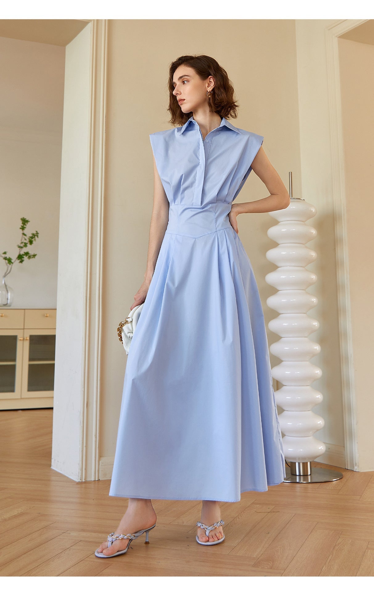 Aurora Sleeveless Polo Collar Cotton Maxi Dress 