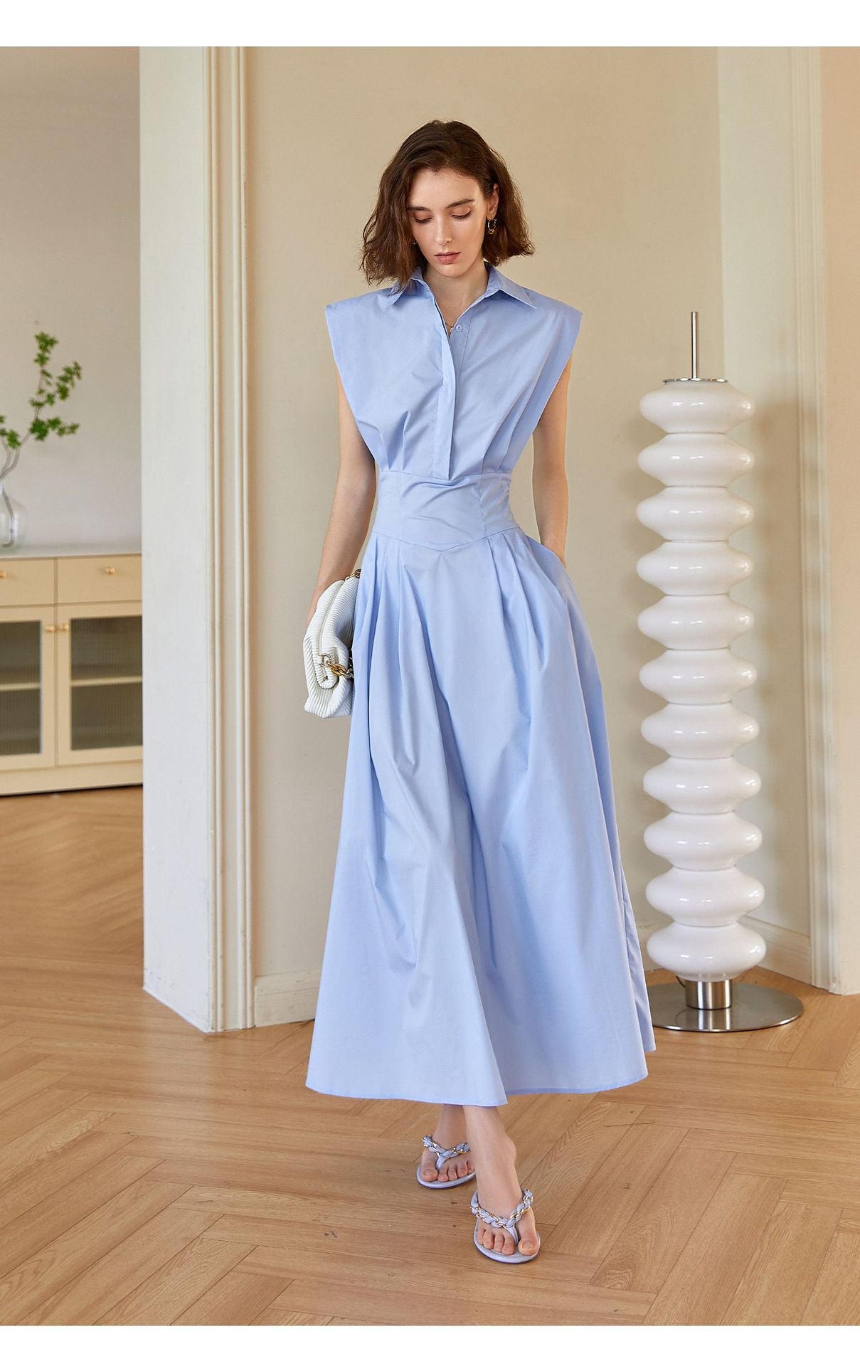 Aurora Sleeveless Polo Collar Cotton Maxi Dress 