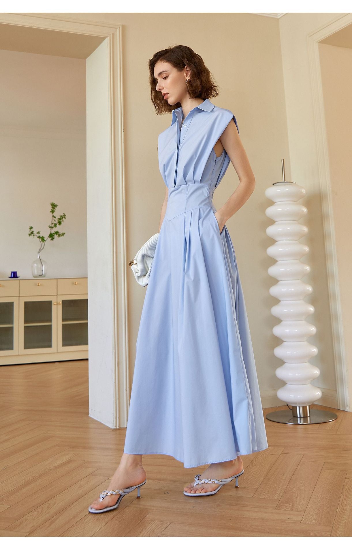 Aurora Sleeveless Polo Collar Cotton Maxi Dress 