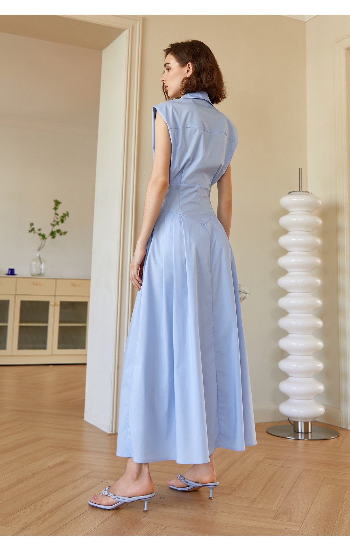 Aurora Sleeveless Polo Collar Cotton Maxi Dress 