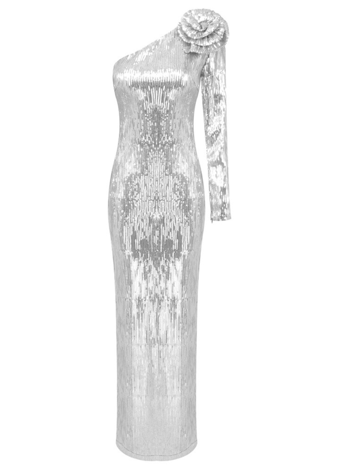Acosta One-Shoulder Floral Sequin Maxi Dress
