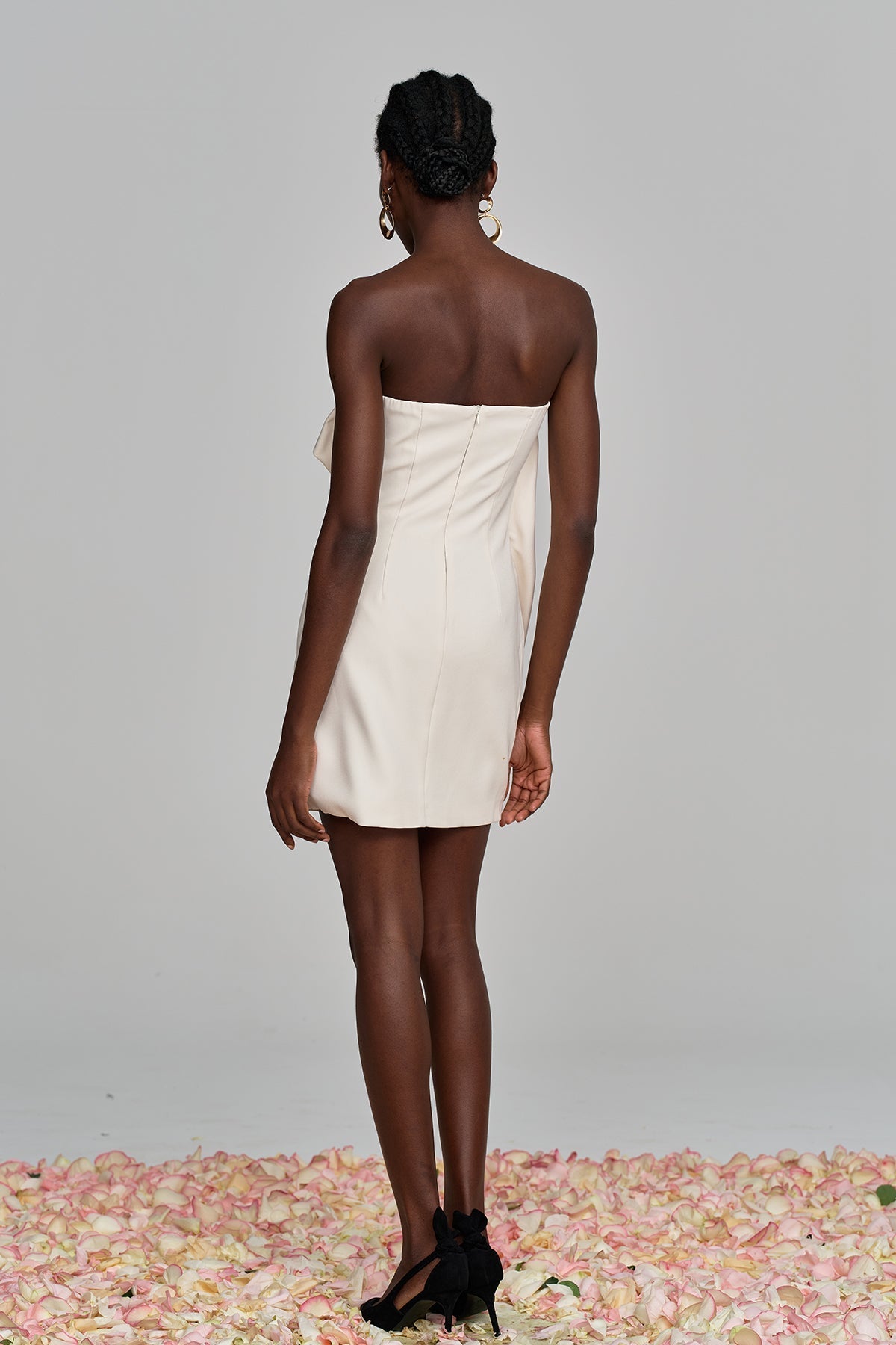 Aeronwen Floral Strapless Ruch Mini Dress Apricot