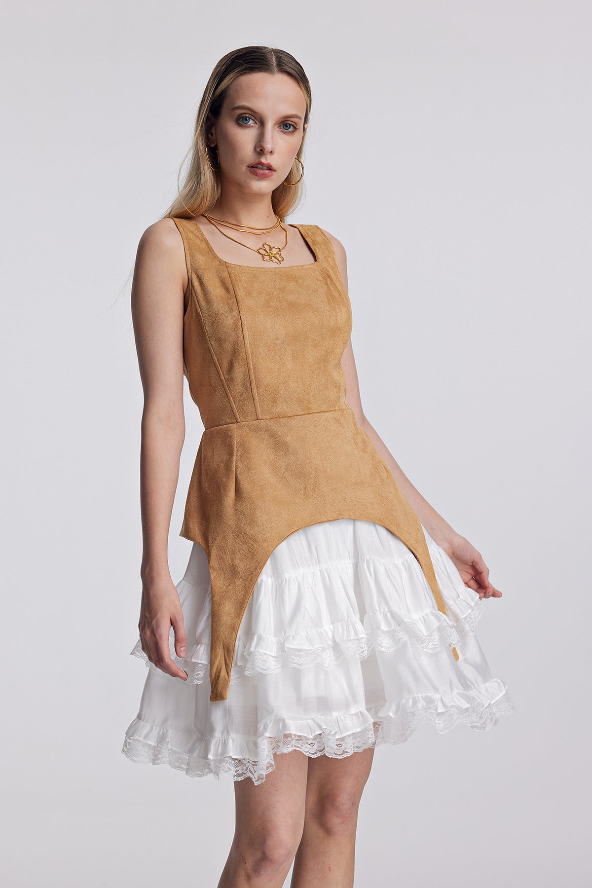 Ailis Rüschen-Spitzen-Minikleid, ärmellos
