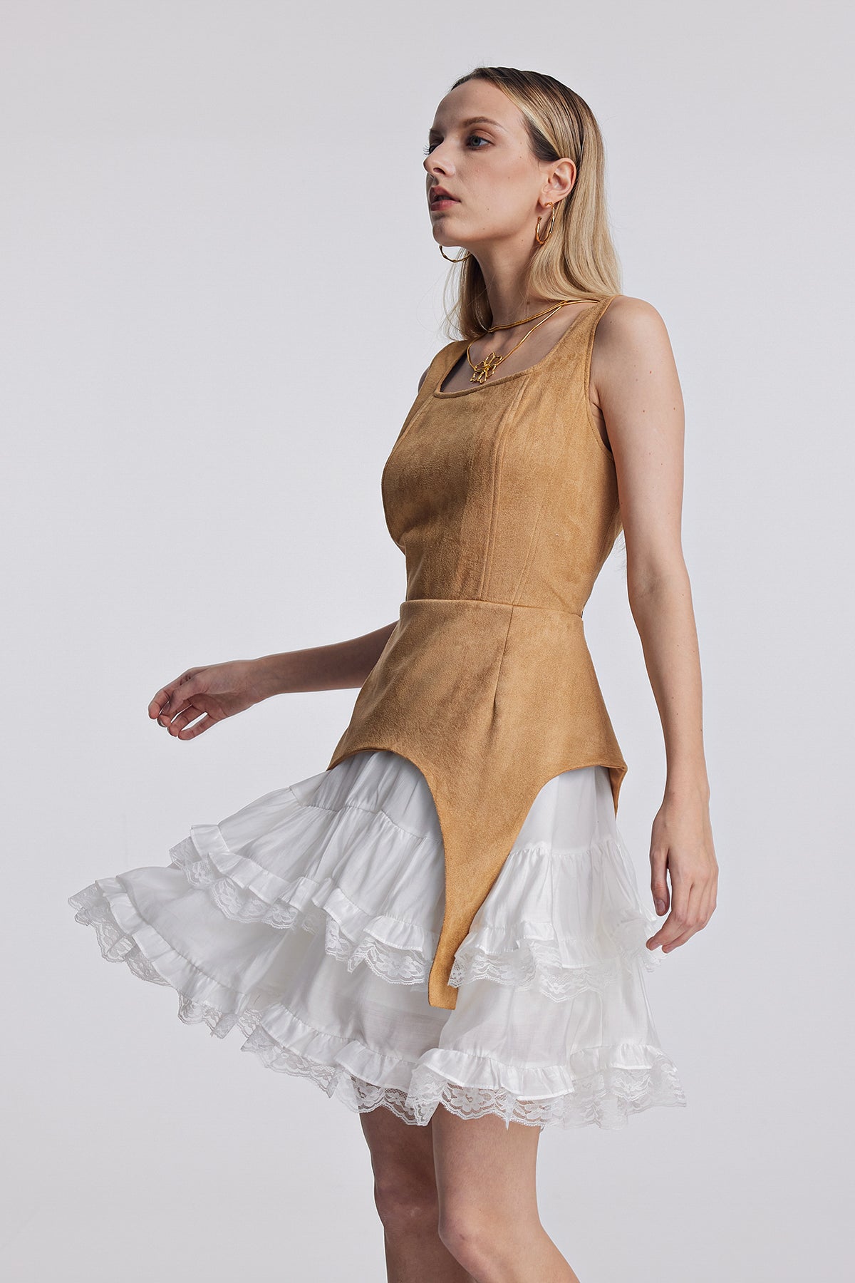 Ailis Rüschen-Spitzen-Minikleid, ärmellos