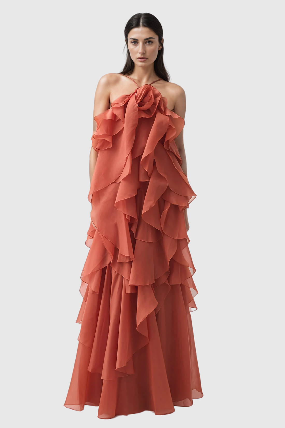 Ailish rückenfreies, gerafftes Maxikleid mit Blumenmuster in Orange
