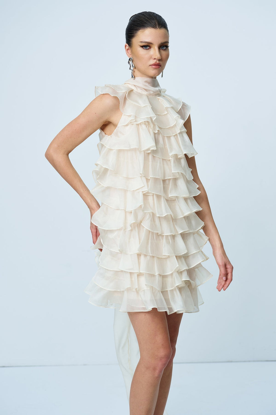 Ames Ruffled Sleeveless Mini Dress Apricot