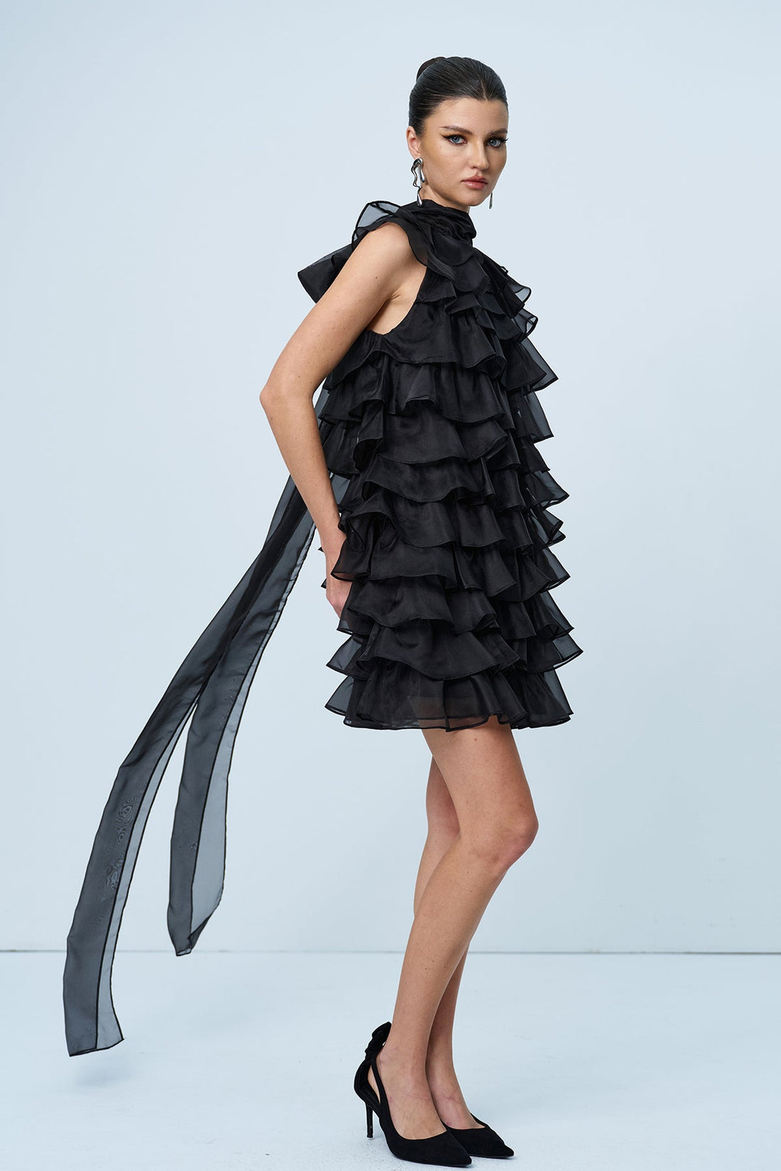 Ames Ruffled Ruch Sleeveless Mini Dress