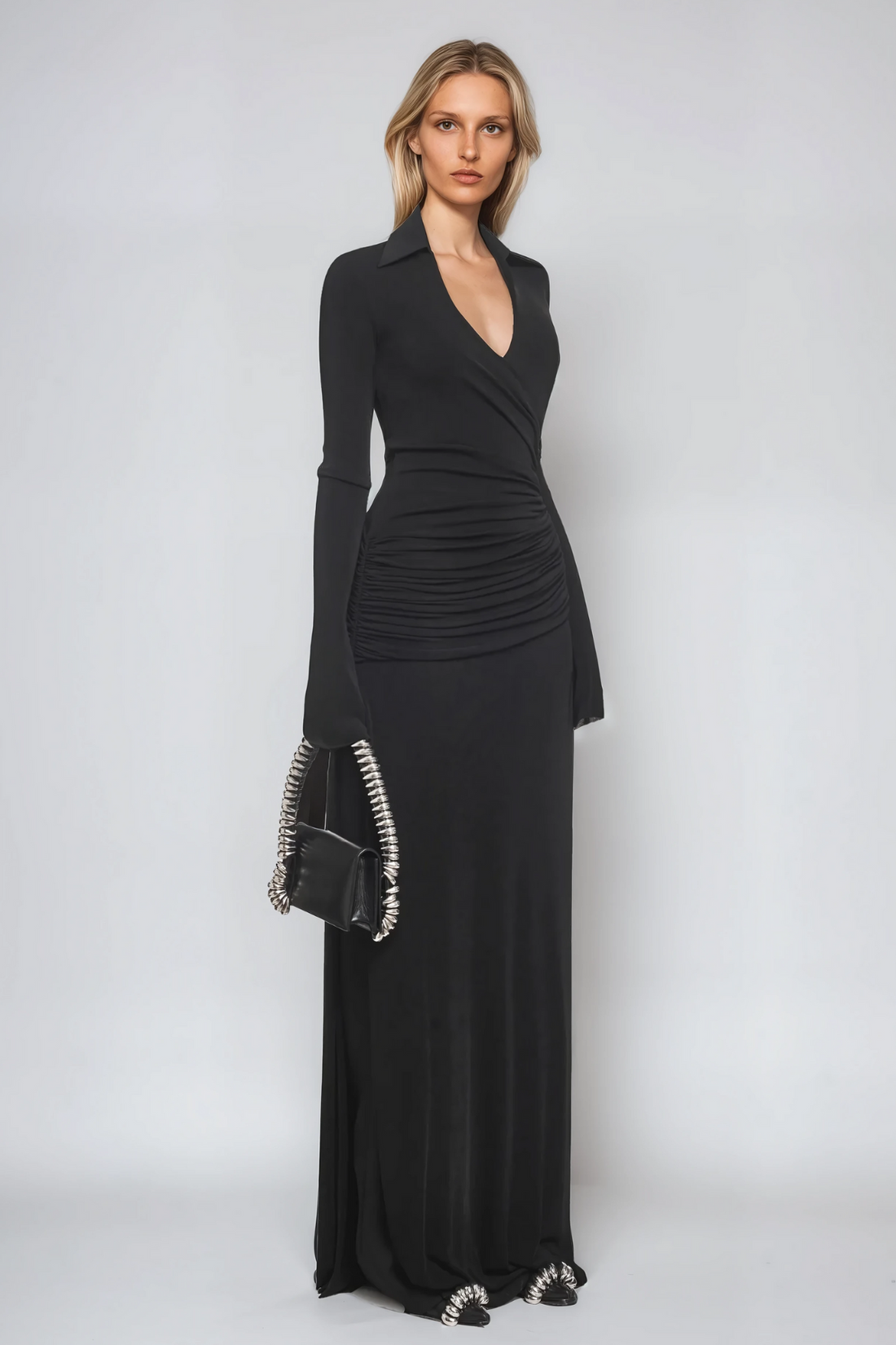 Amiah Ruch Collar Maxi Dress Black