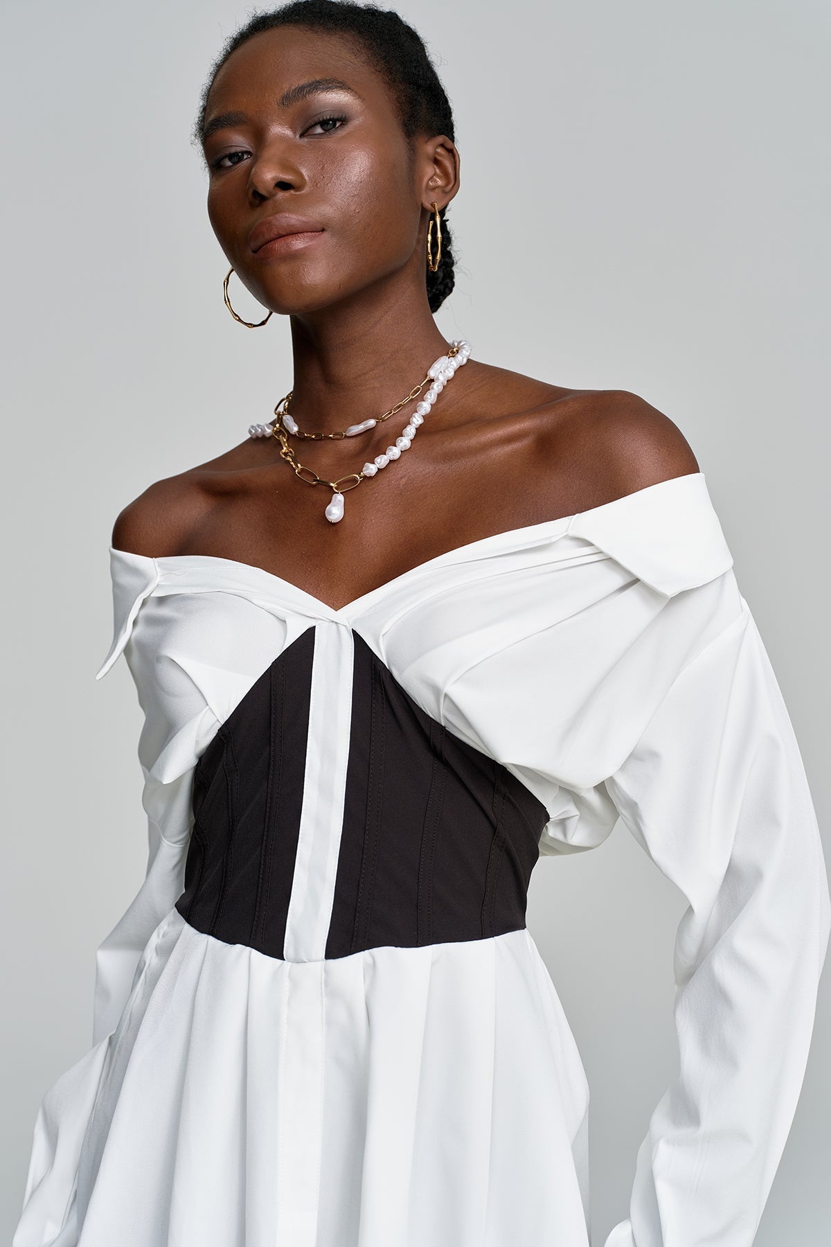 Amin Off-Shoulder Ruch Mini Shirt Dress