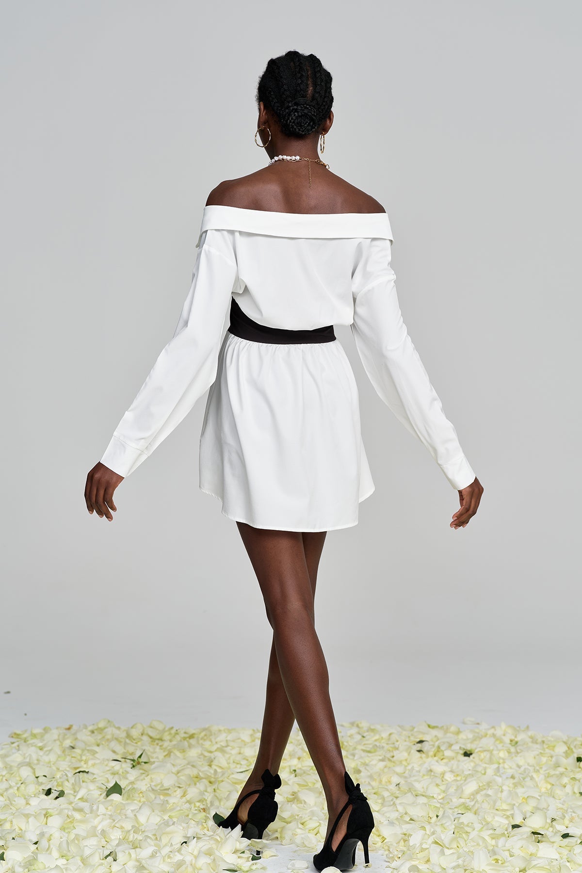 Amin Off-Shoulder Ruch Mini Shirt Dress
