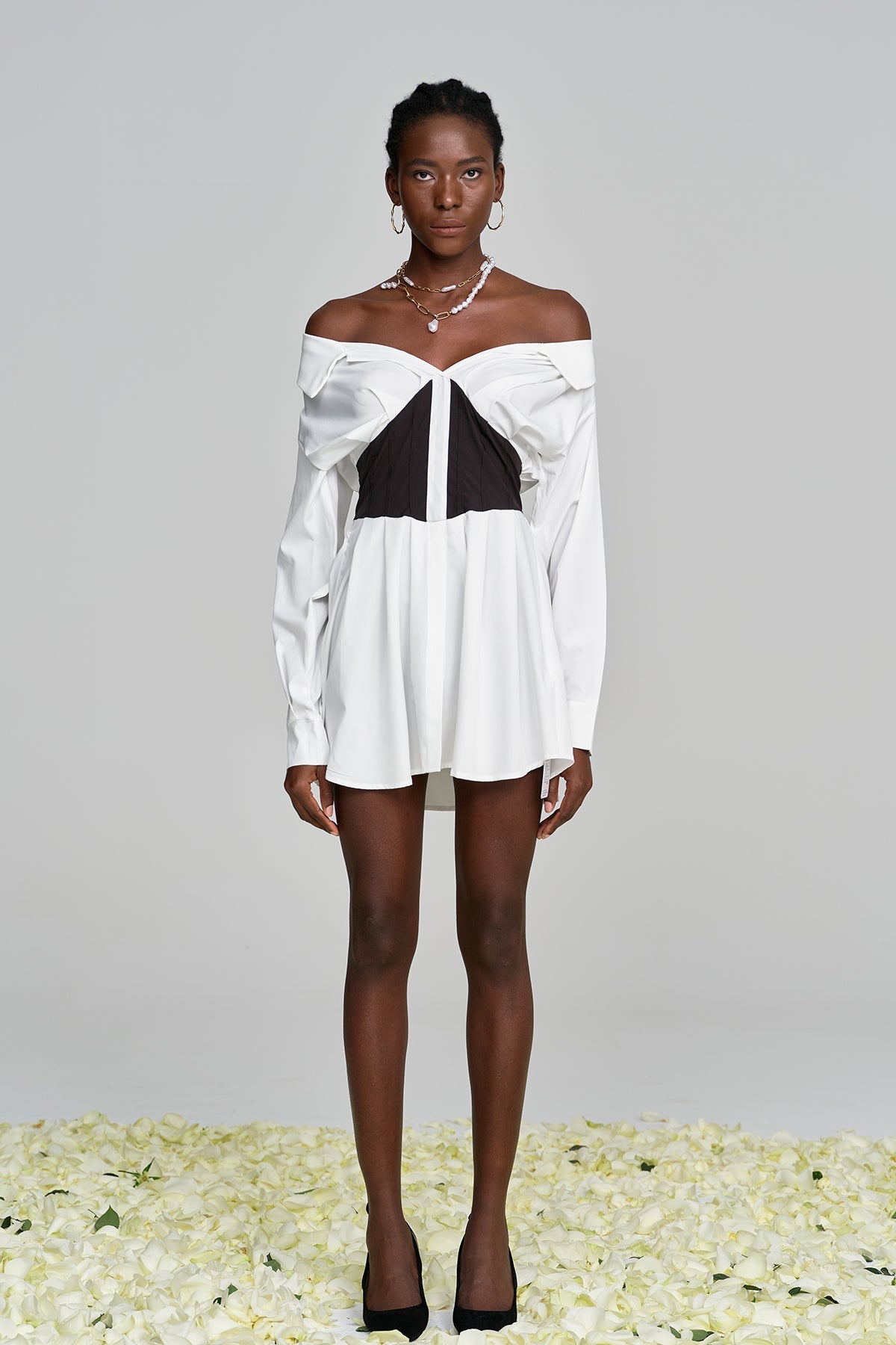 Amin Off-Shoulder Ruch Mini Shirt Dress