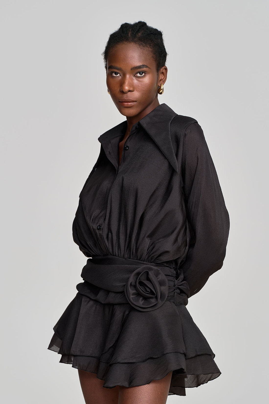 Amina Floral Ruffle Mini Dress Black