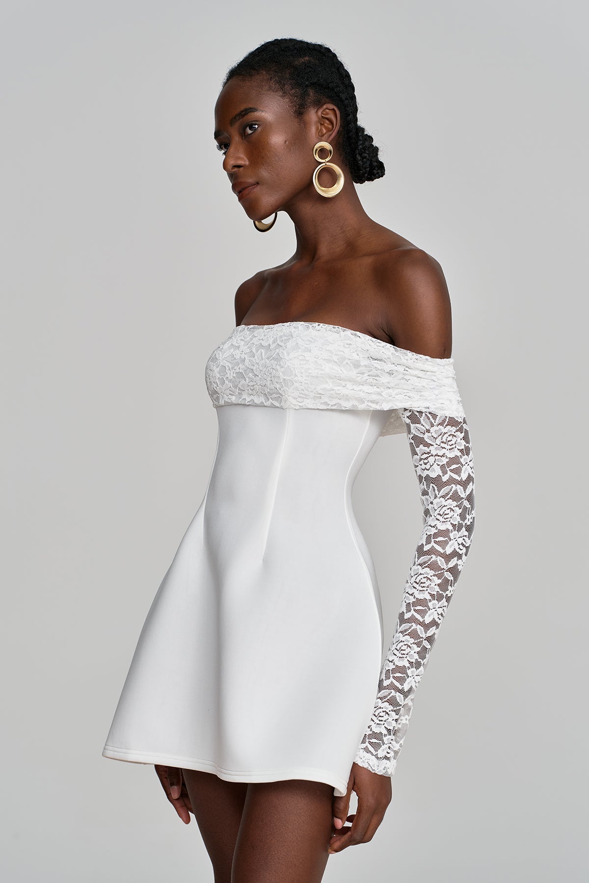 Amira Off-Shoulder Lace Ruffle Mini Dress