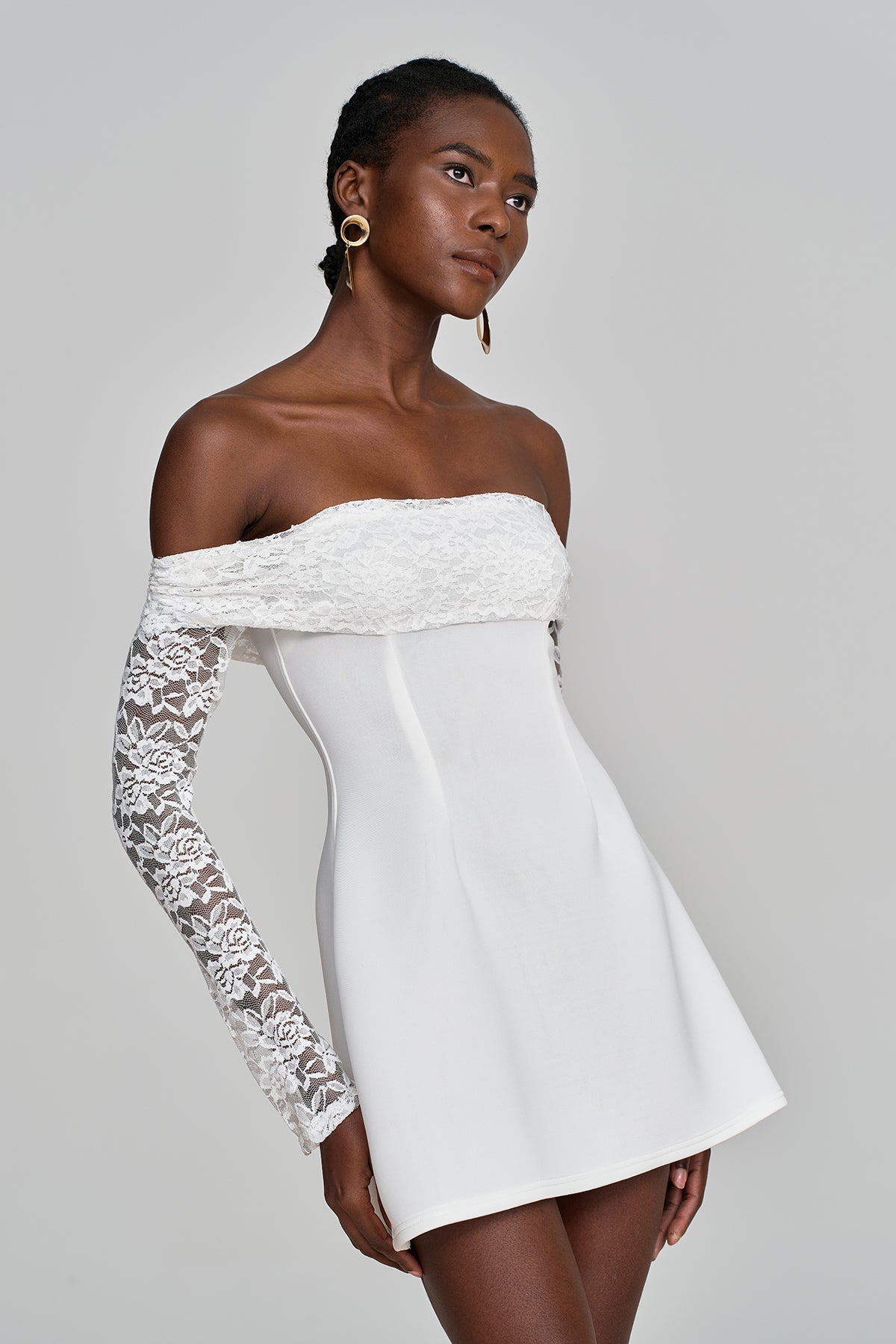 Amira Off-Shoulder Lace Ruffle Mini Dress