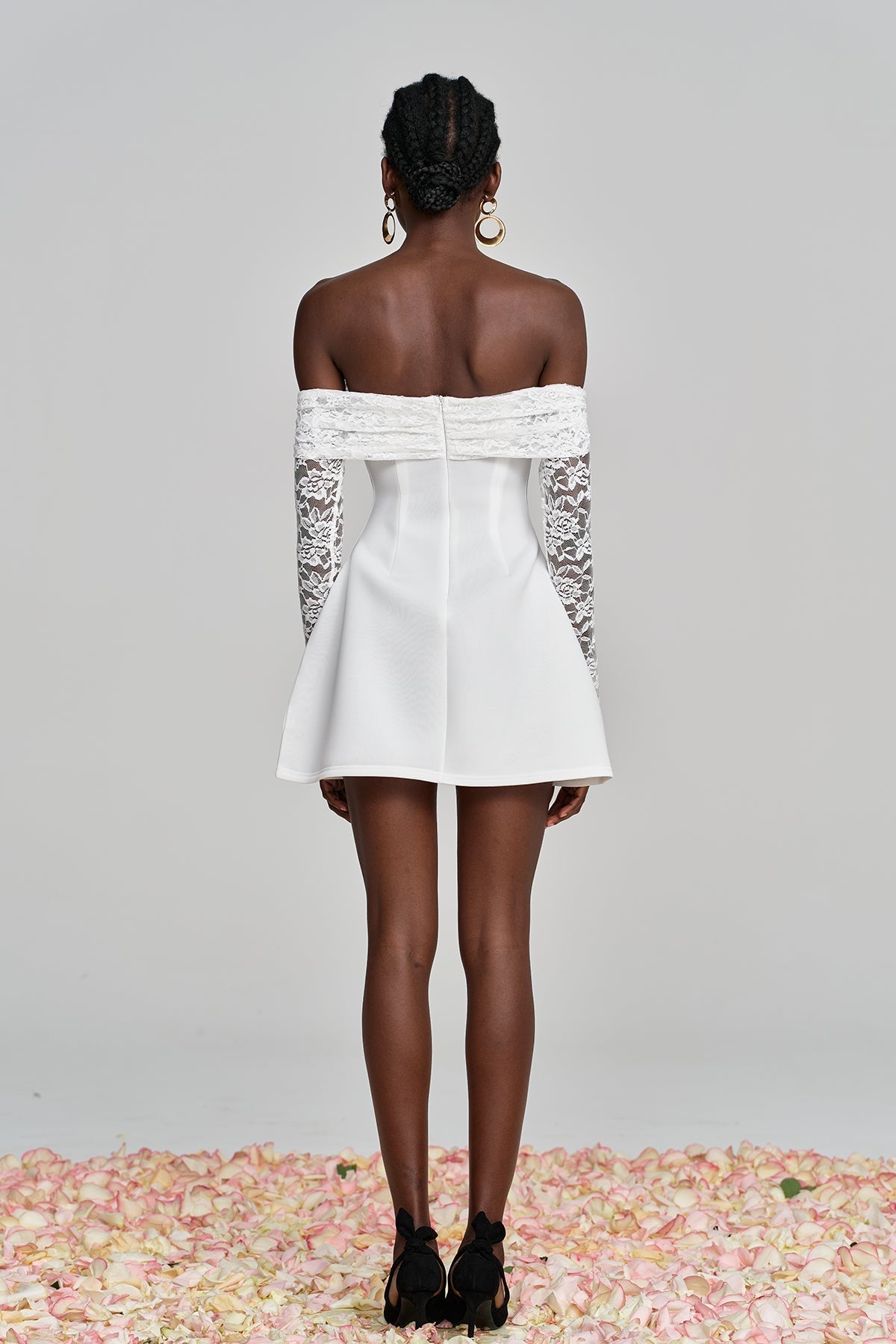Amira Off-Shoulder Lace Ruffle Mini Dress