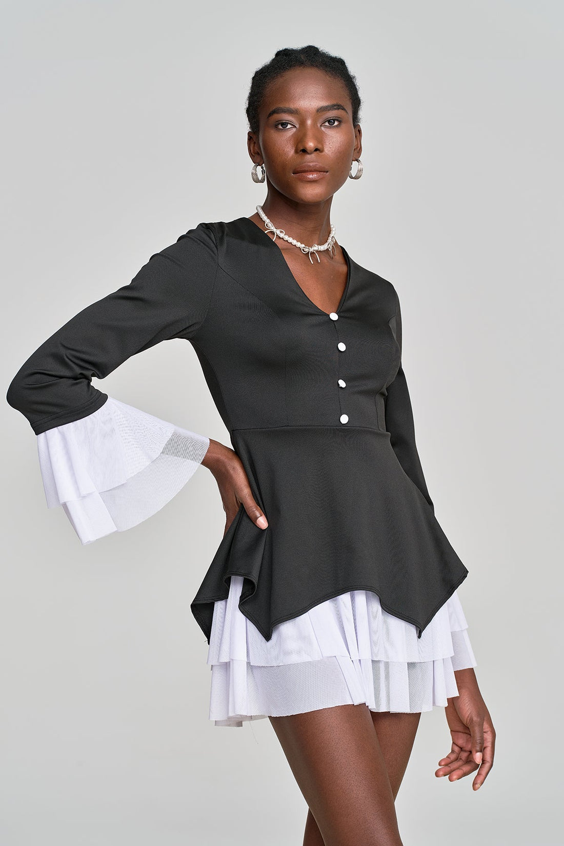 Amisquew Asymmetrical Ruffled V-Neck Mini Dress