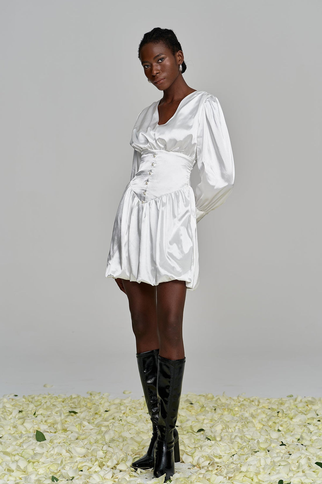 Amita V-Neck Ruch Satin Mini Dress