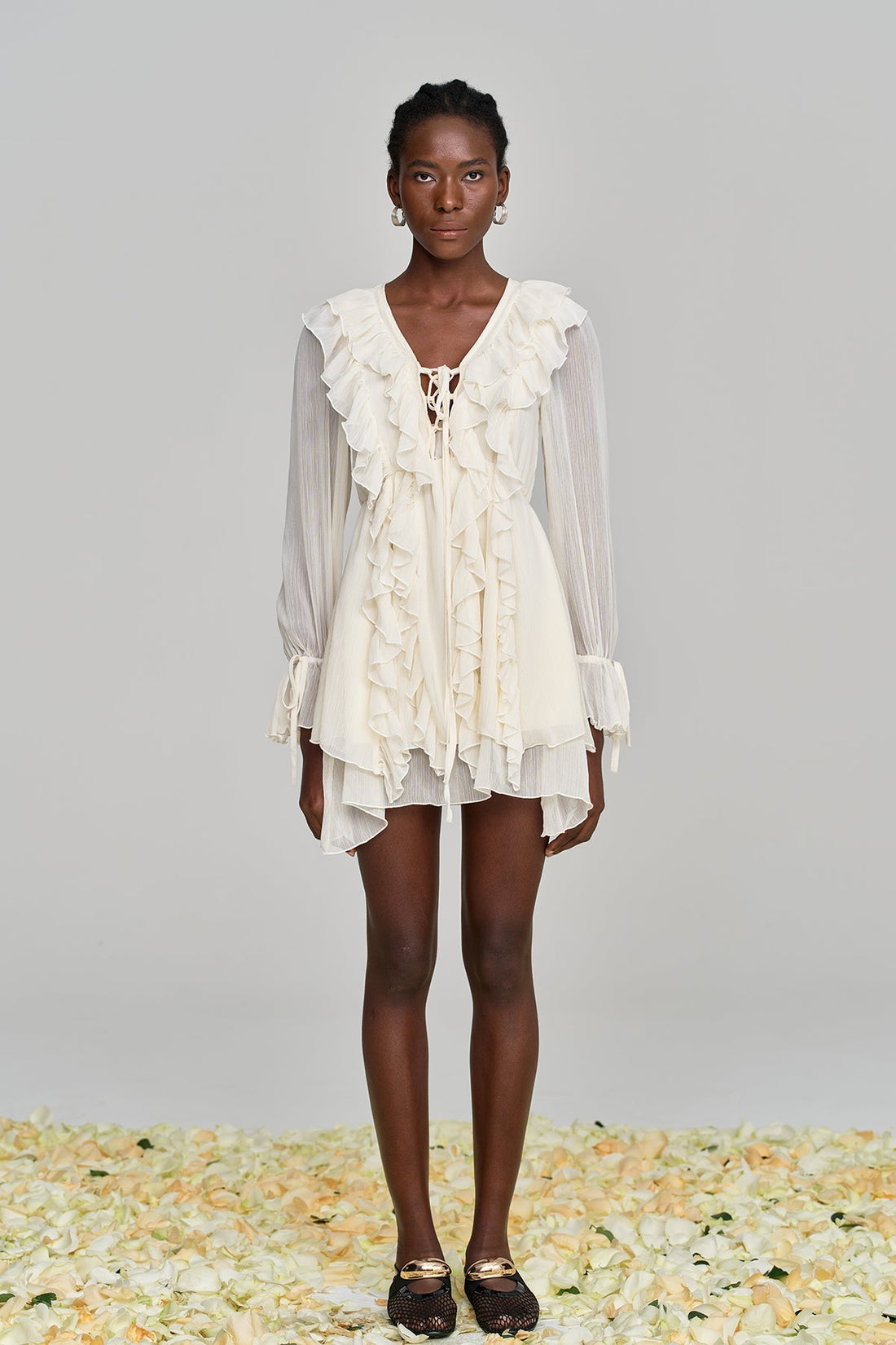 Amitabh Ruffled Lace Knit Mini Dress