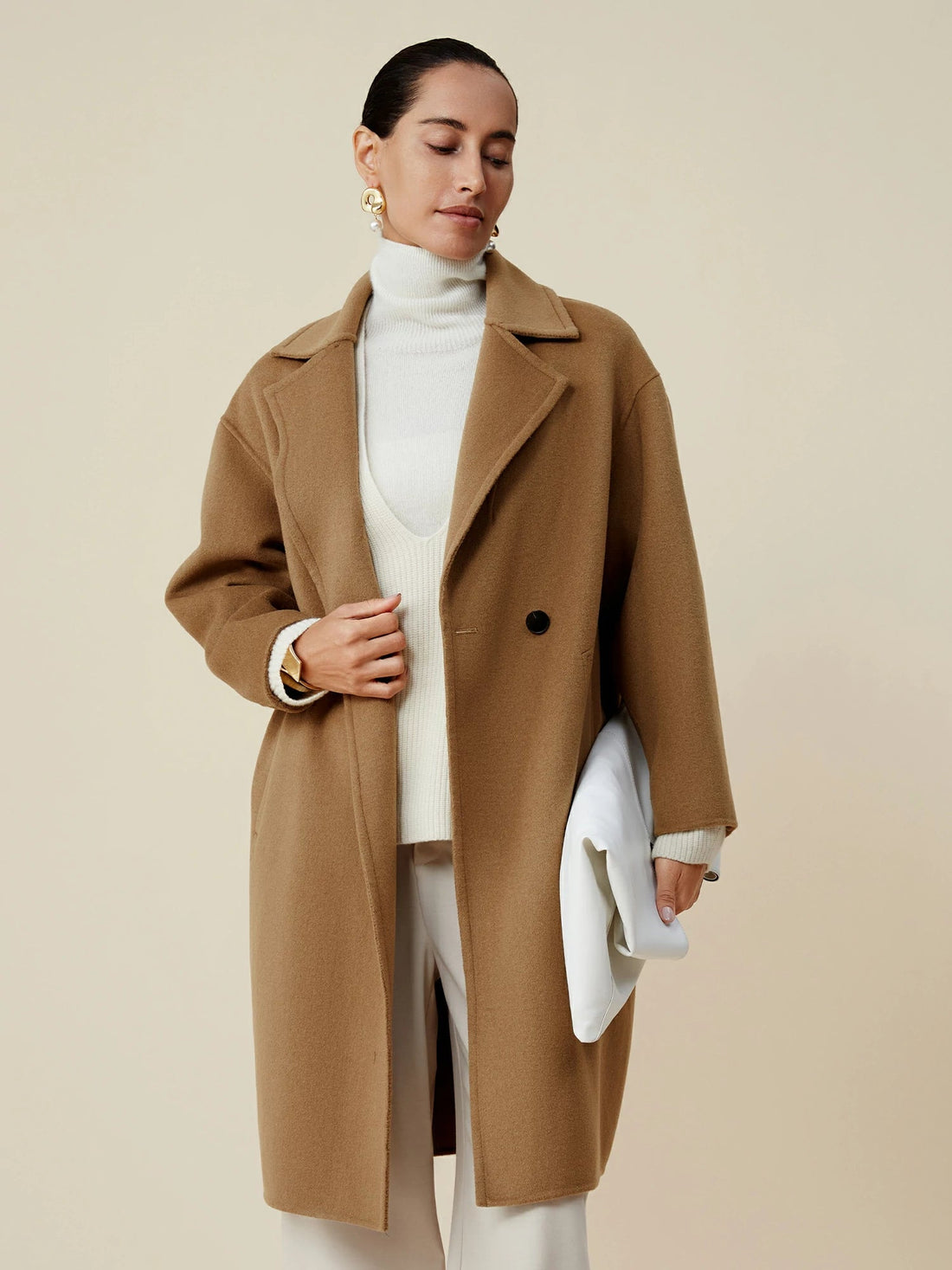 Wool Notched Collar Long-Sleeved Coat