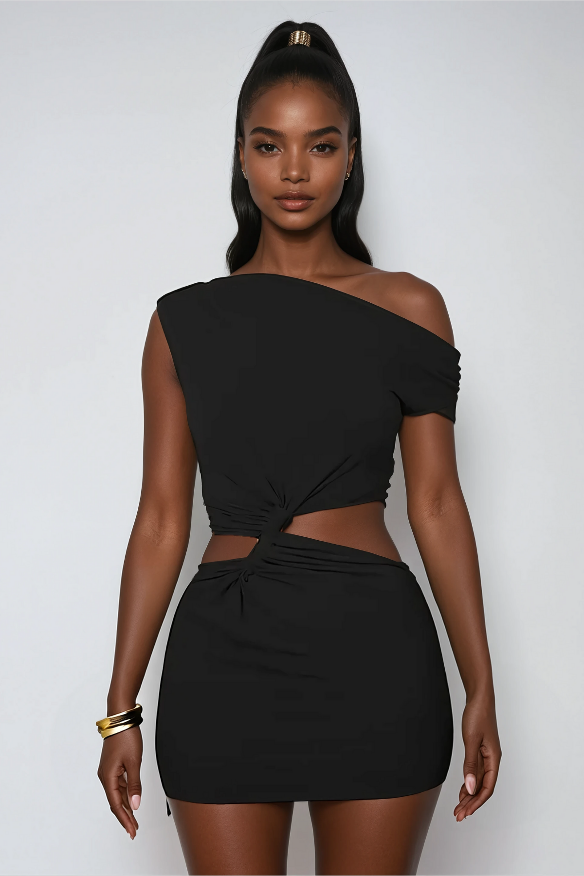 Anana Minikleid mit einseitiger Schulterpartie, Twist-Ausschnitt