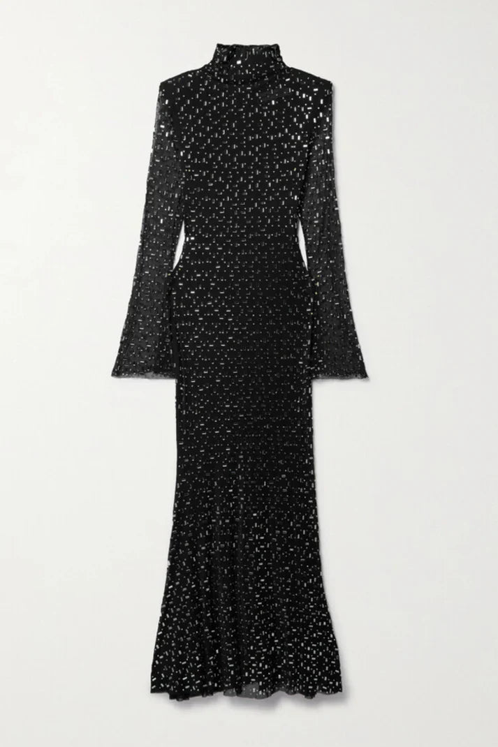 Rhinestone Süslemeli Örgü Midi Elbise